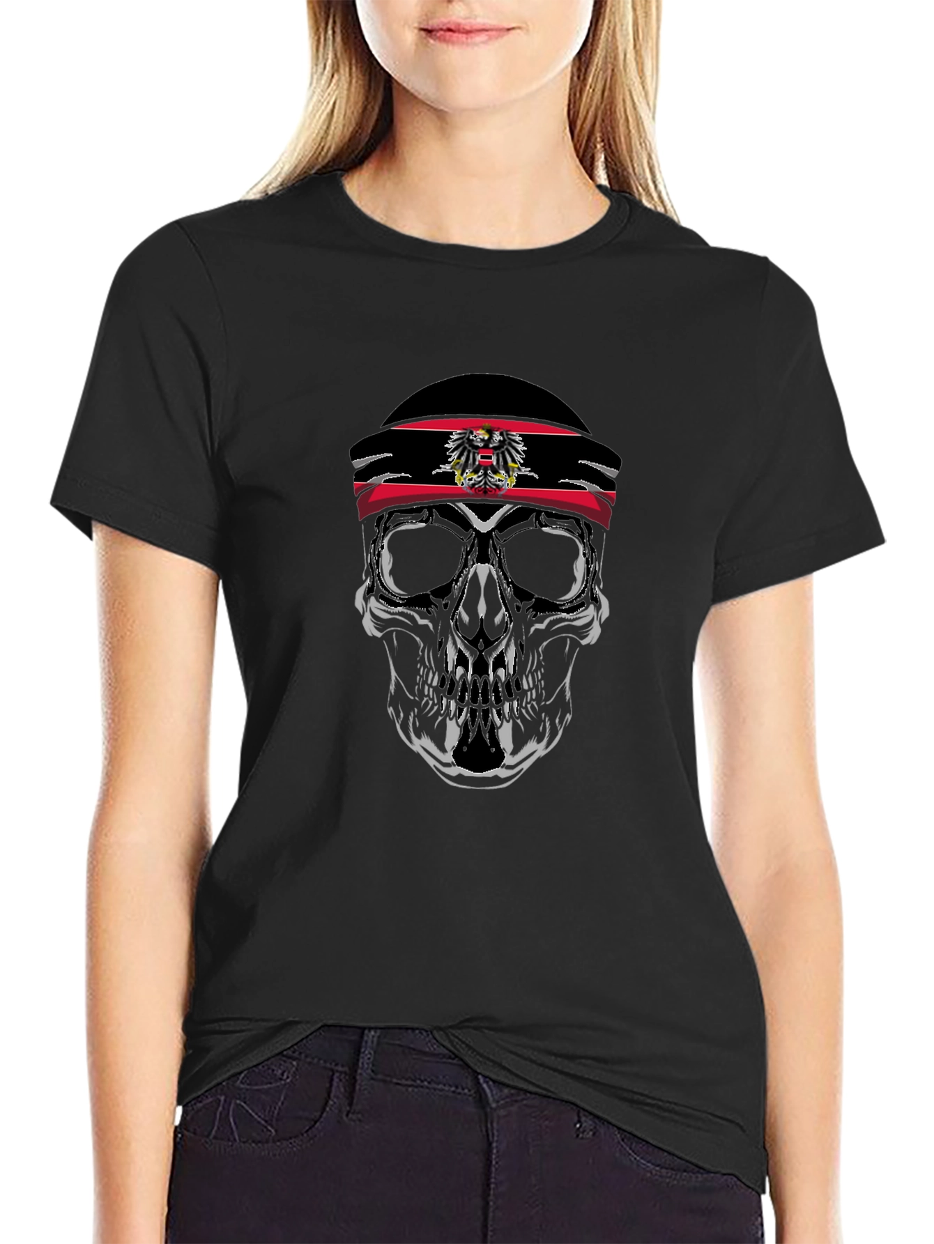 Austrian Flag Skull Graphic T-Shirt - Black