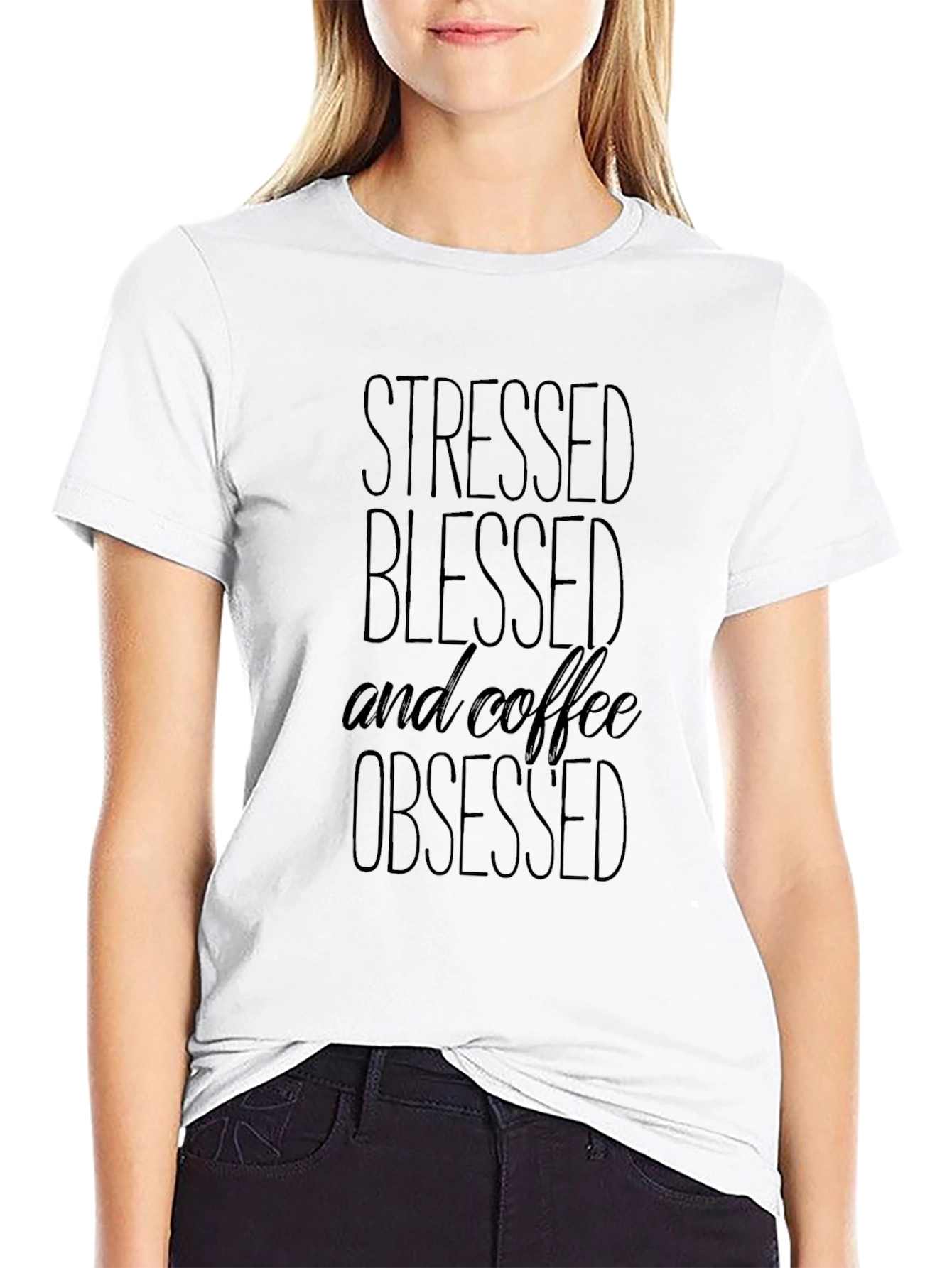 Stressed Blessed & Coffee Obsessed Black T-Shirt