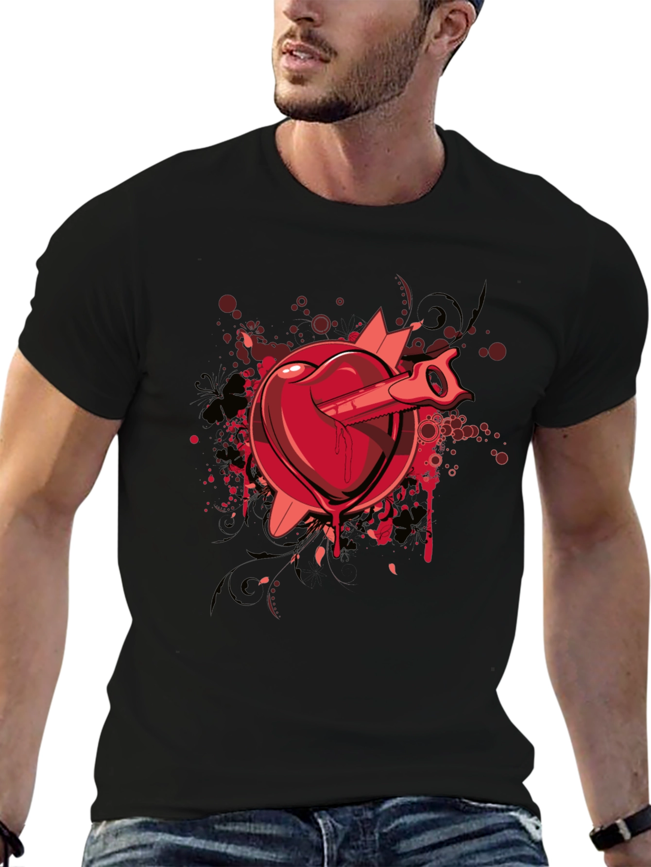 Heart Saw Graphic Tee - Black Cotton