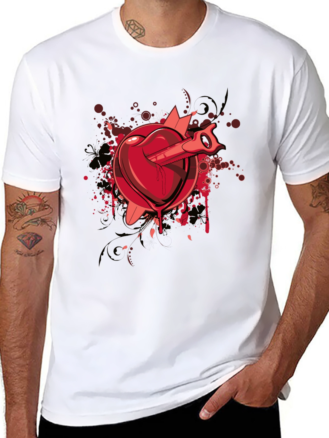 Heart Saw Graphic Tee - Black Cotton