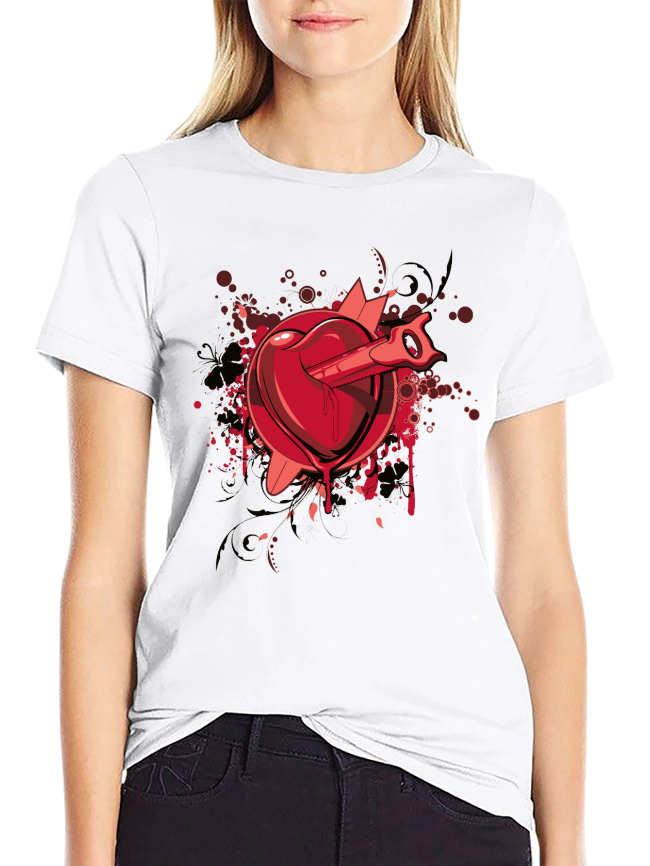 Heart Saw Graphic Tee - Black Cotton