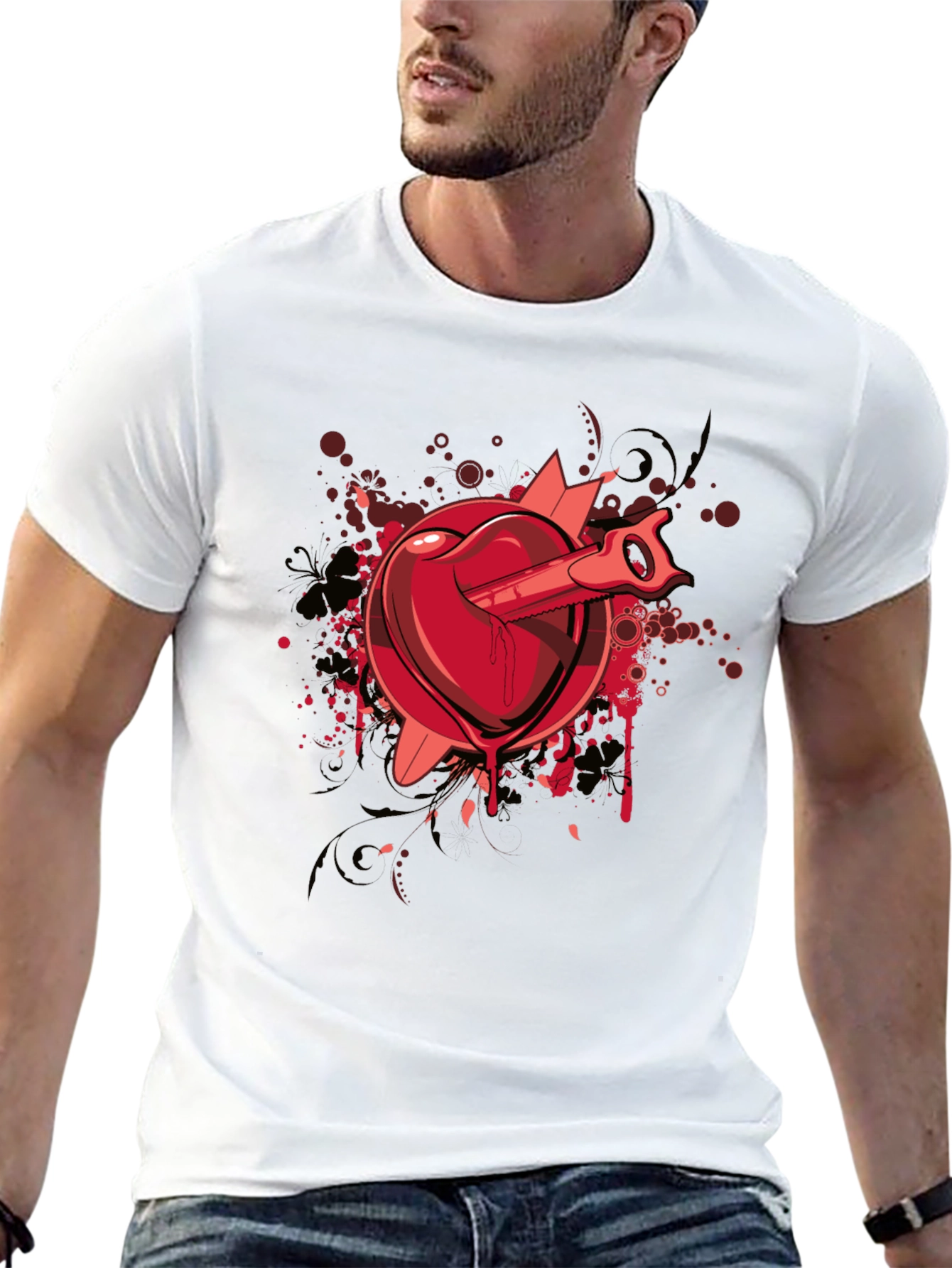 Heart Saw Graphic Tee - Black Cotton