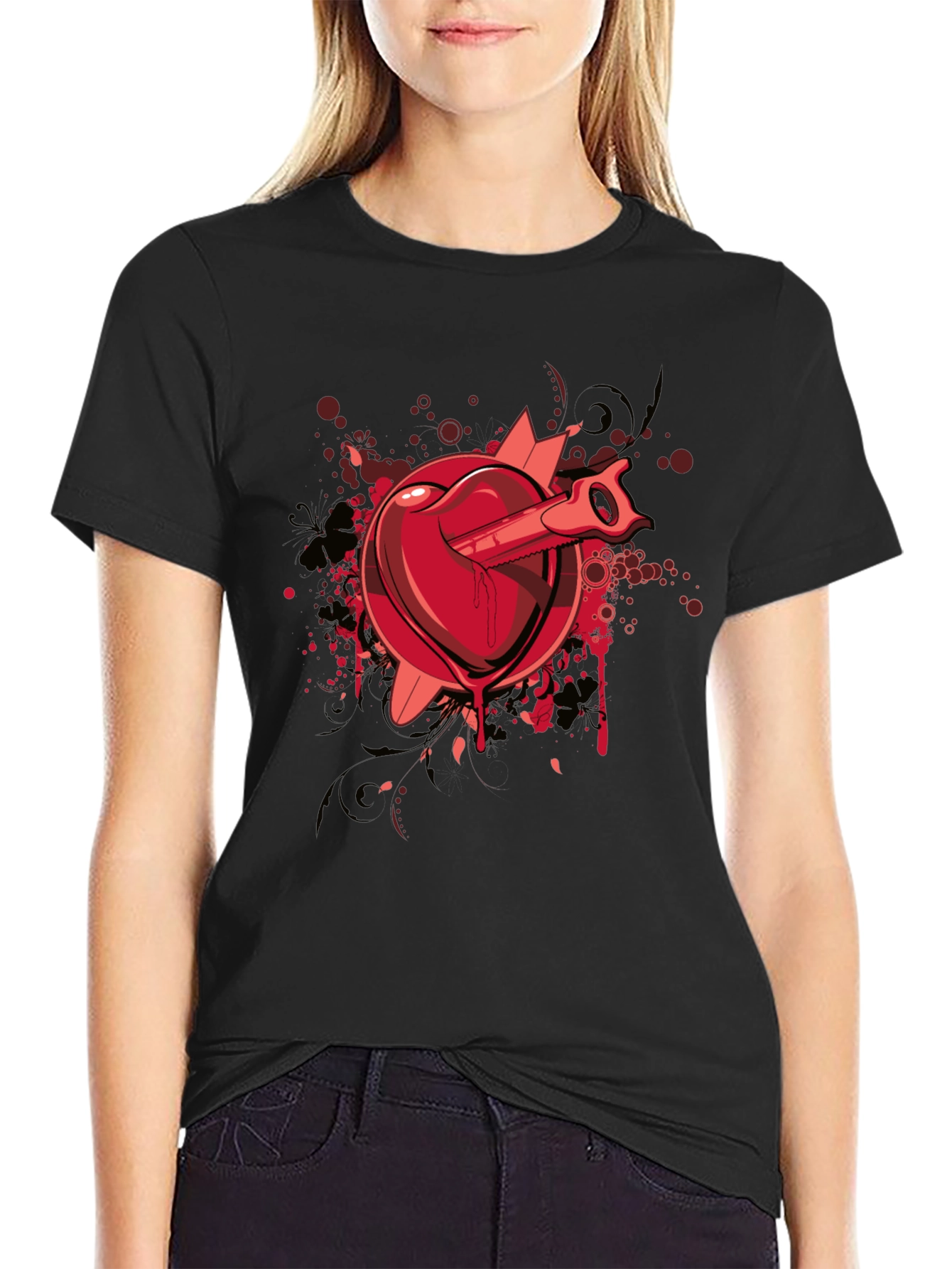 Heart Saw Graphic Tee - Black Cotton
