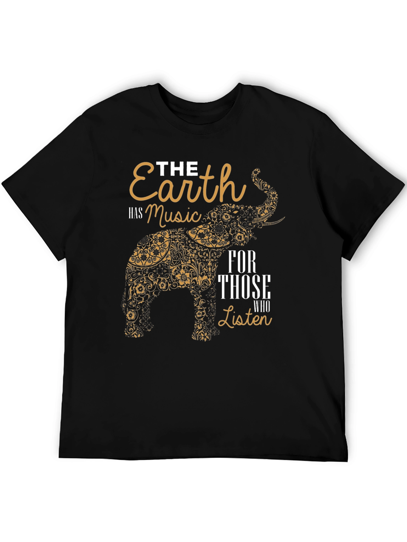 Earth Music Elephant Print Black T-Shirt