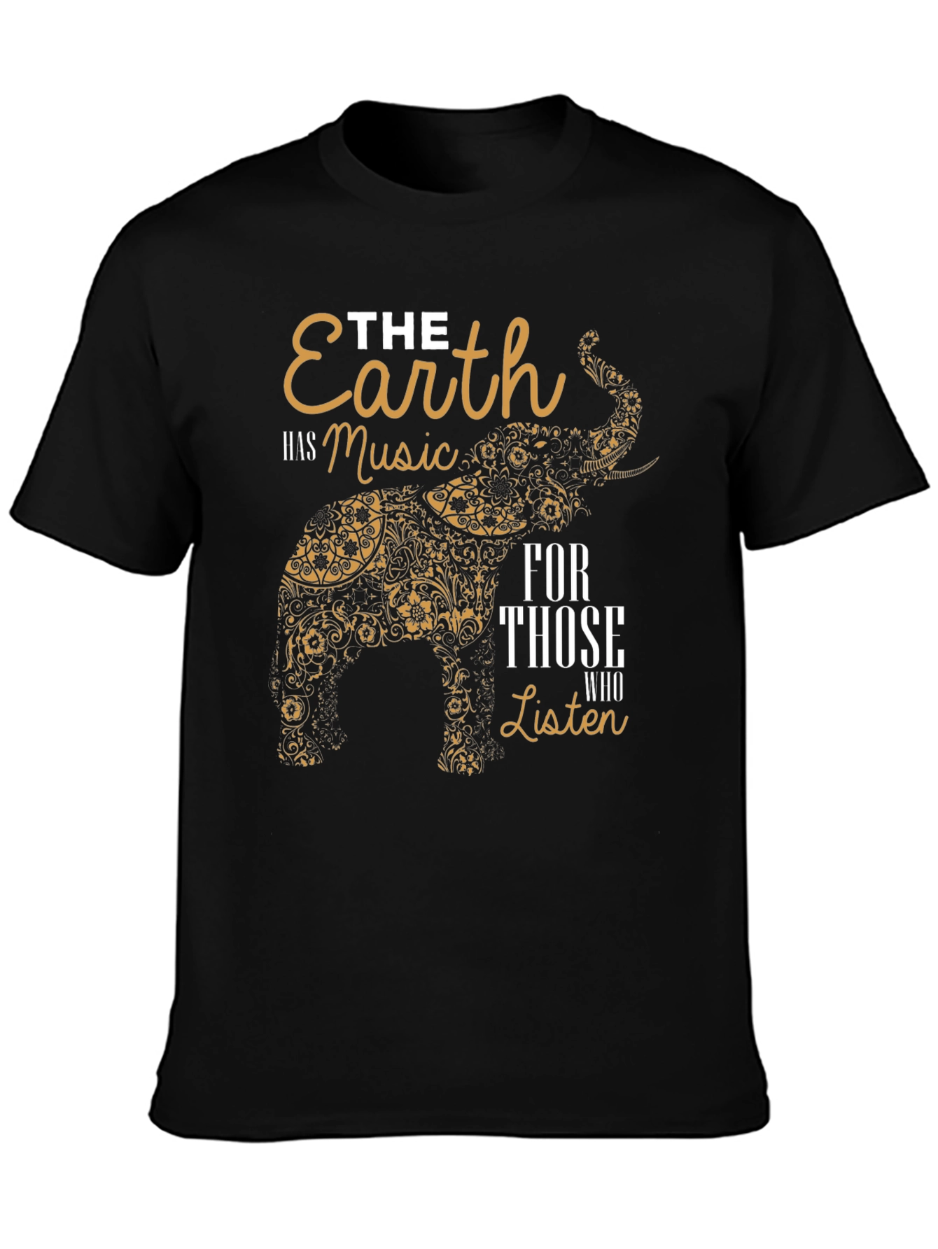 Earth Music Elephant Print Black T-Shirt