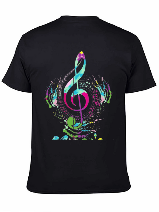 Colorful Music Note Graphic Tee - Black