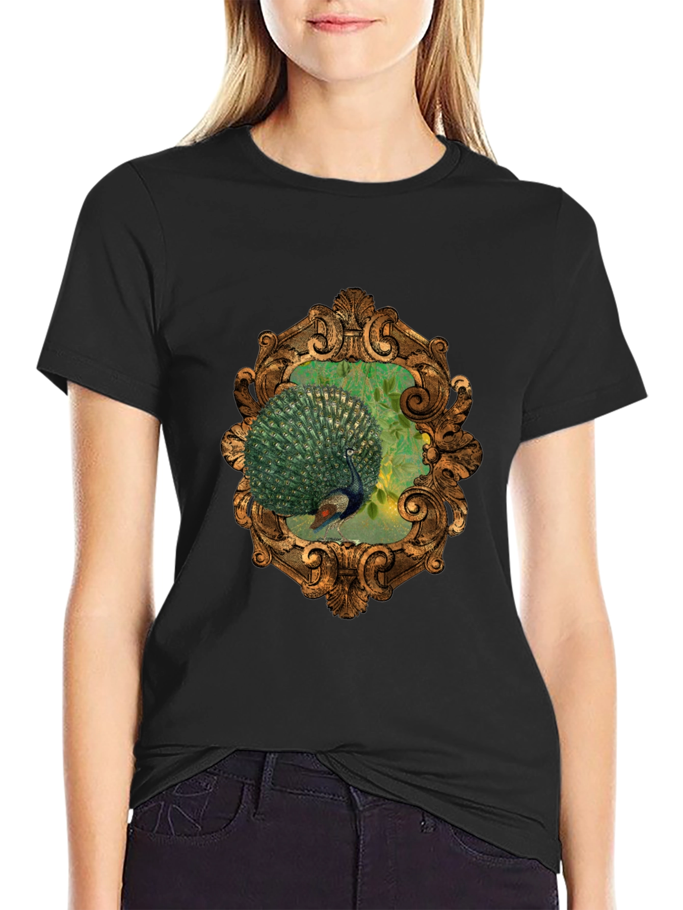 Peacock Framed Graphic Tee - Elegant Design
