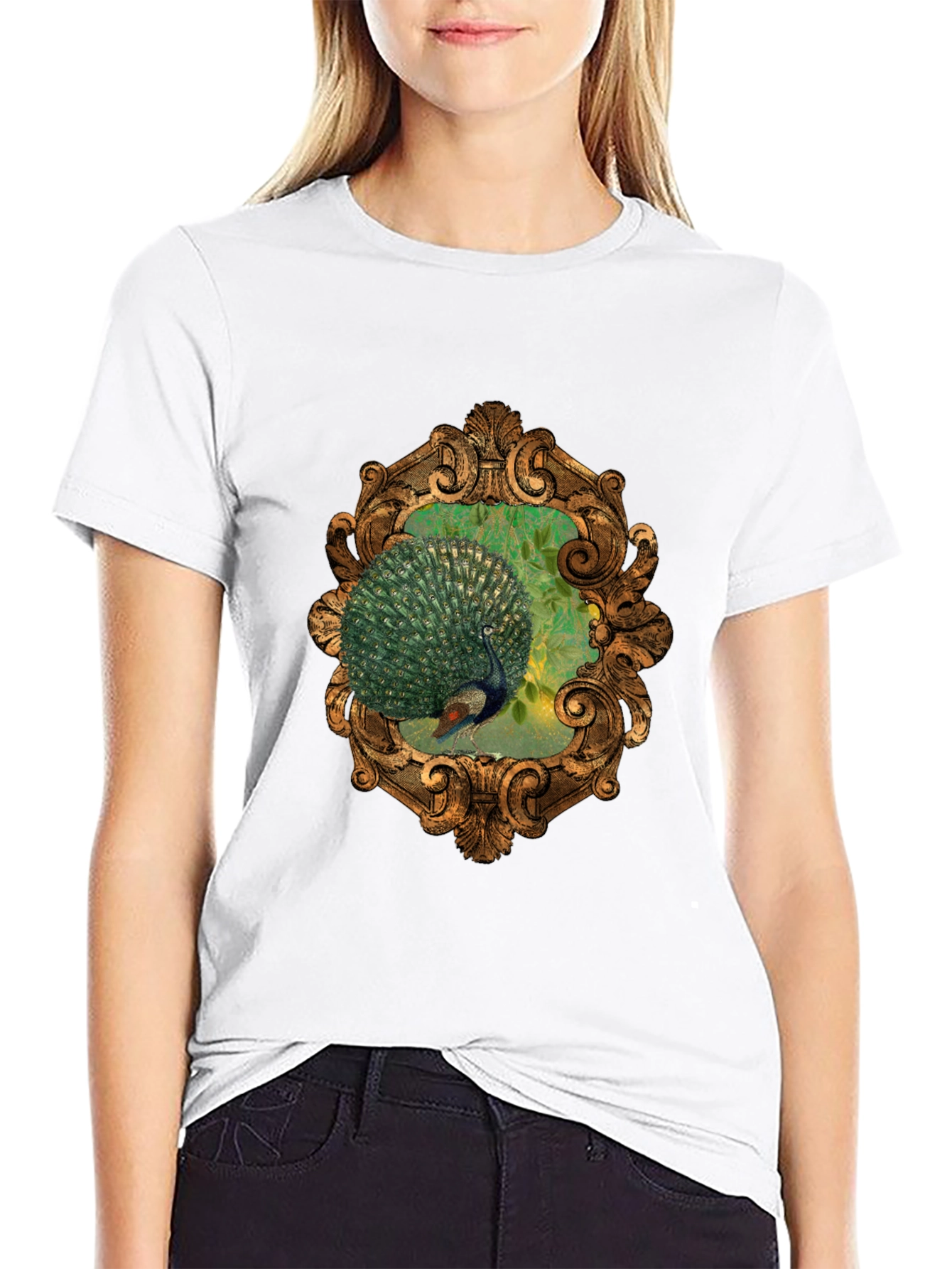 Peacock Framed Graphic Tee - Elegant Design