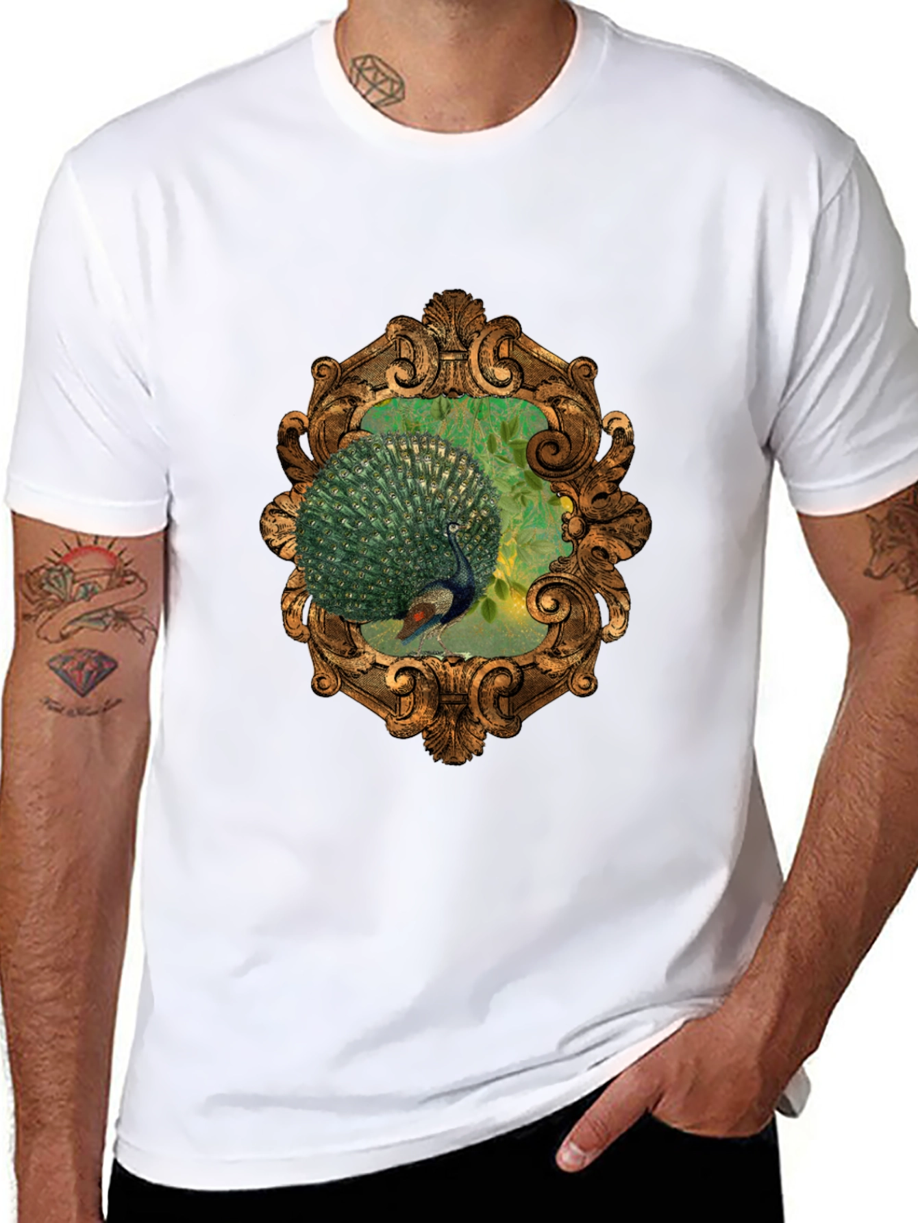 Peacock Framed Graphic Tee - Elegant Design