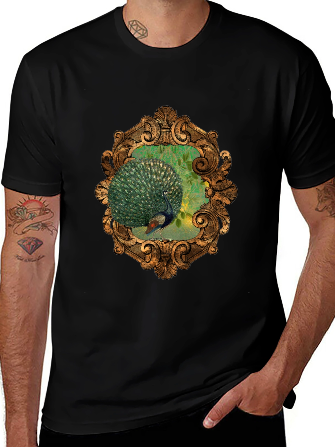 Peacock Framed Graphic Tee - Elegant Design
