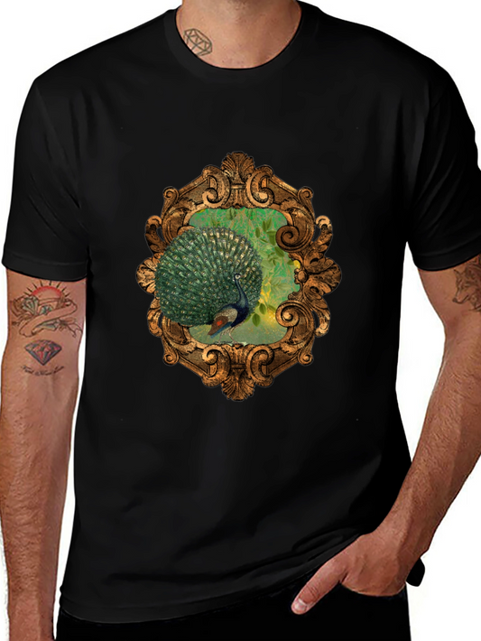 Peacock Framed Graphic Tee - Elegant Design