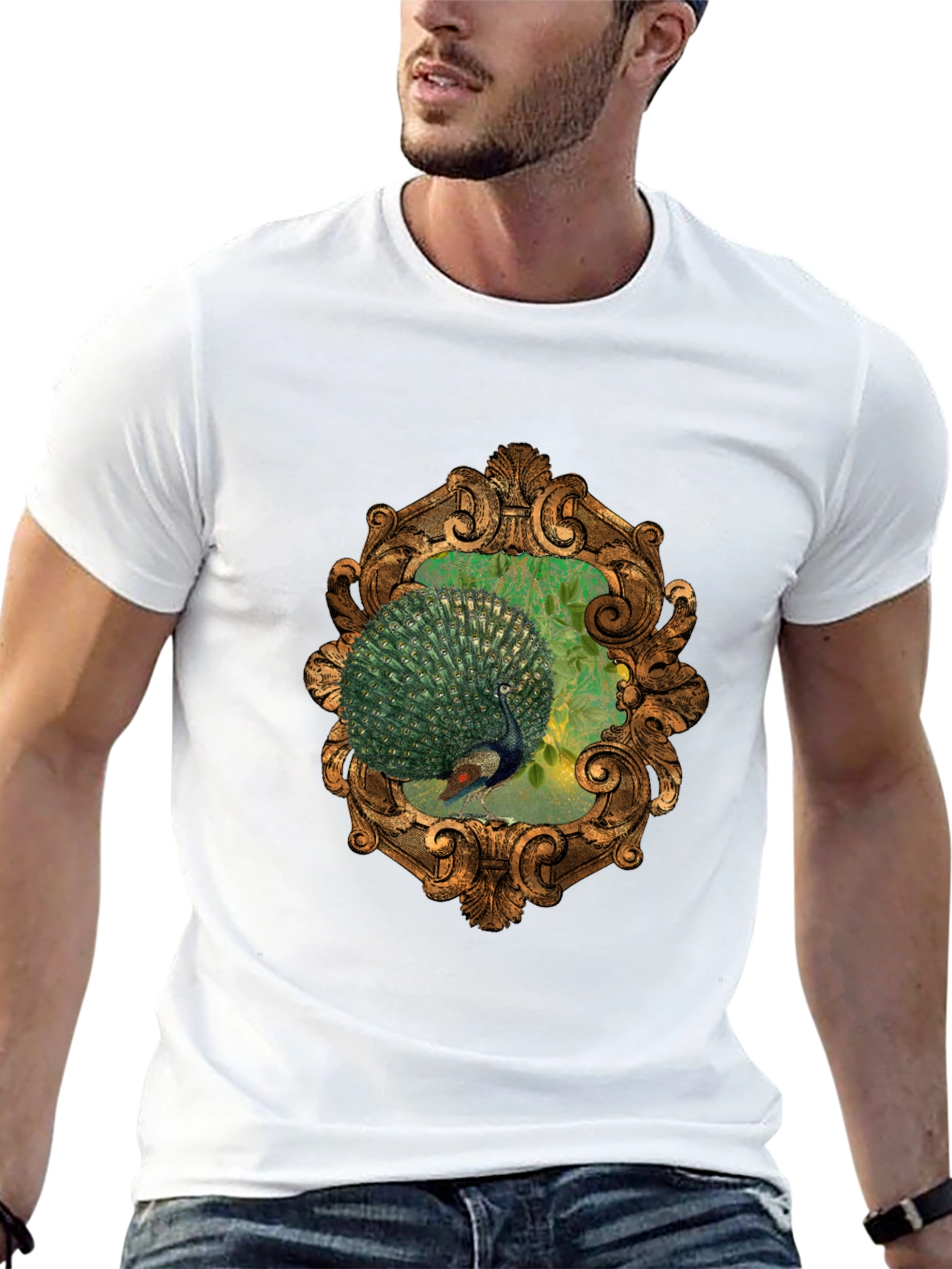 Peacock Framed Graphic Tee - Elegant Design