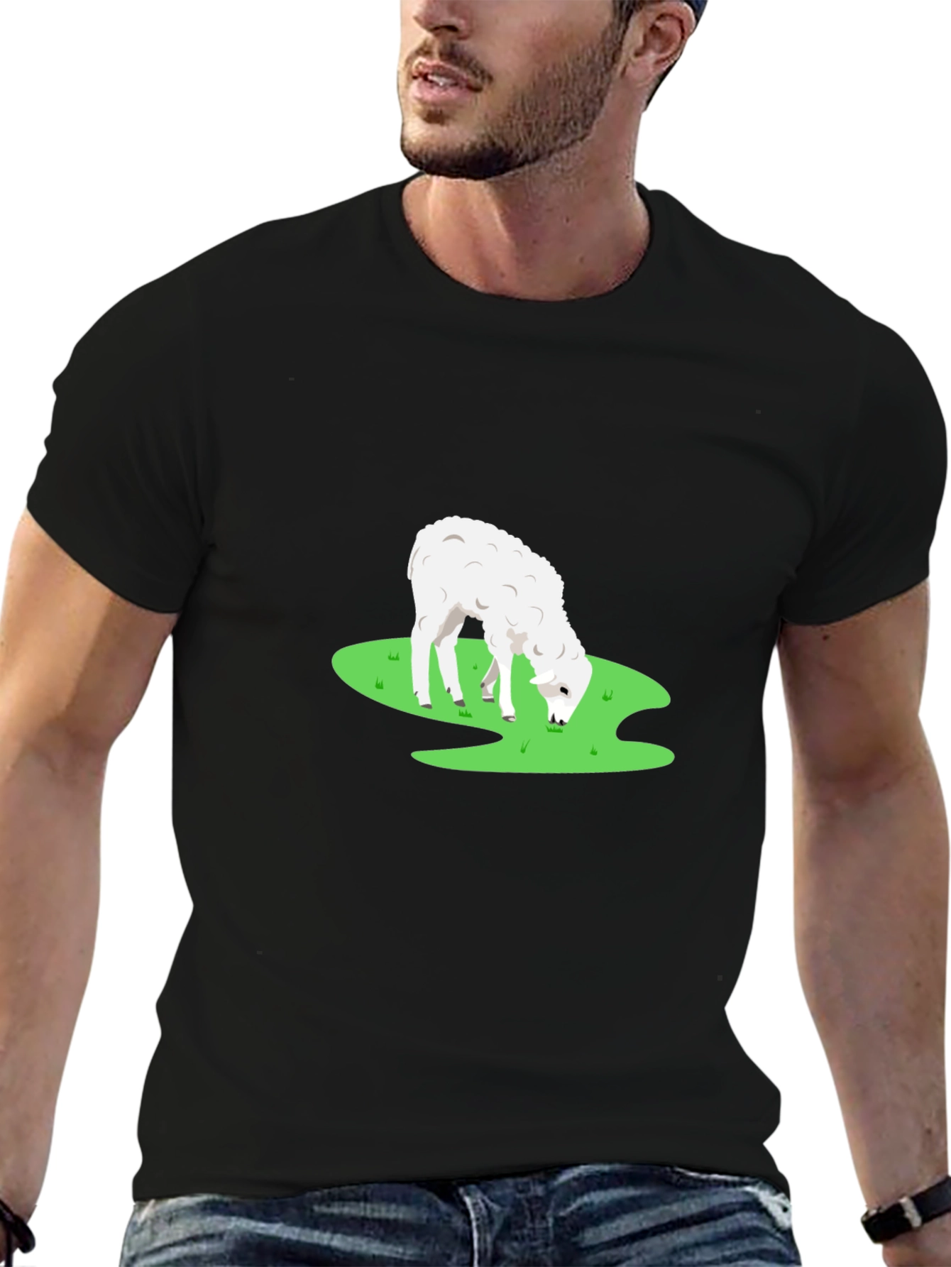 Black T-Shirt with Sheep Graphic