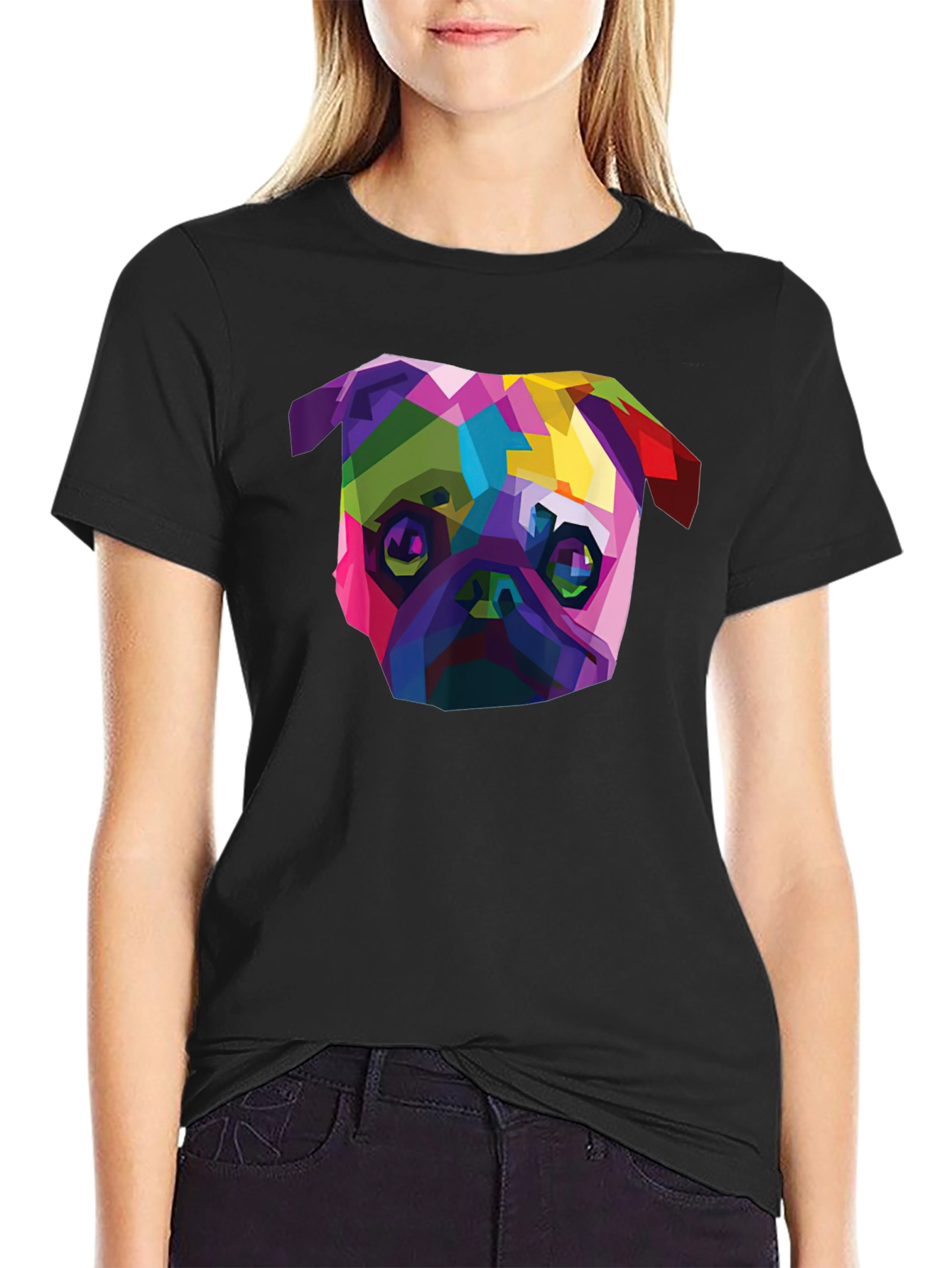 Geometric Pug Dog T-Shirt - Stylish Mens Black Tee