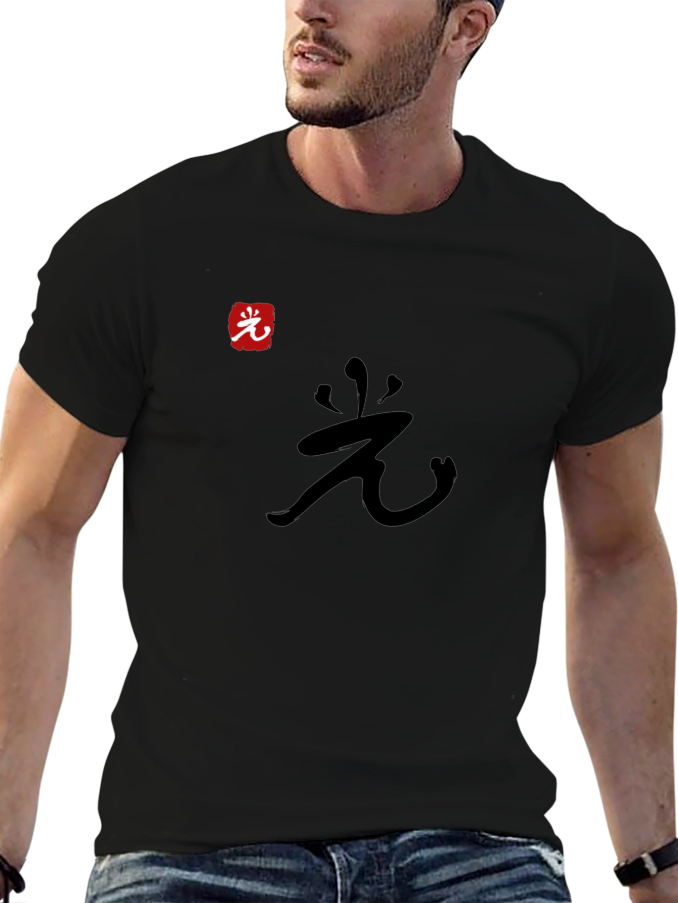 Mens Black T-Shirt with Asian Symbol Graphics