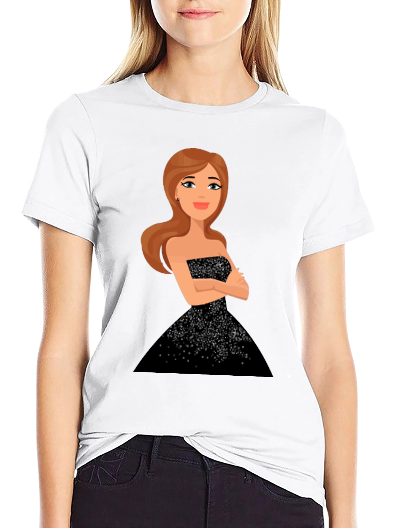 Cartoon Girl Black Sparkle Dress Tee