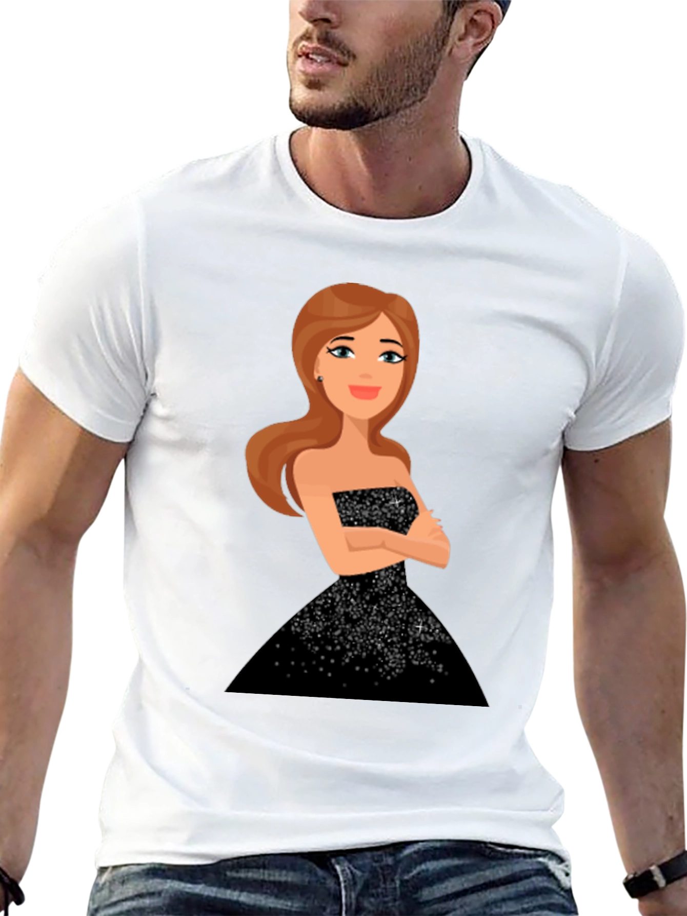 Cartoon Girl Black Sparkle Dress Tee