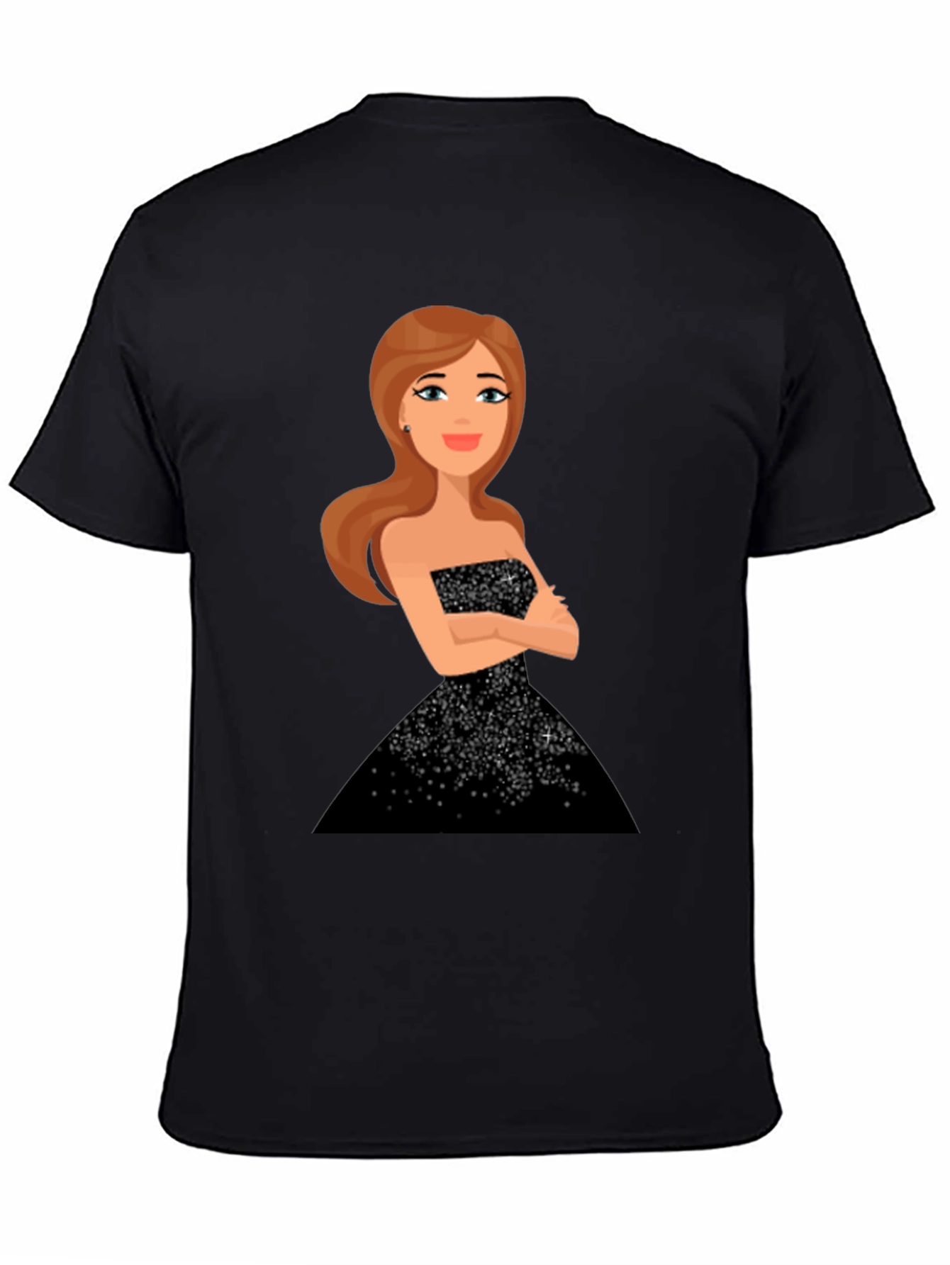 Cartoon Girl Black Sparkle Dress Tee