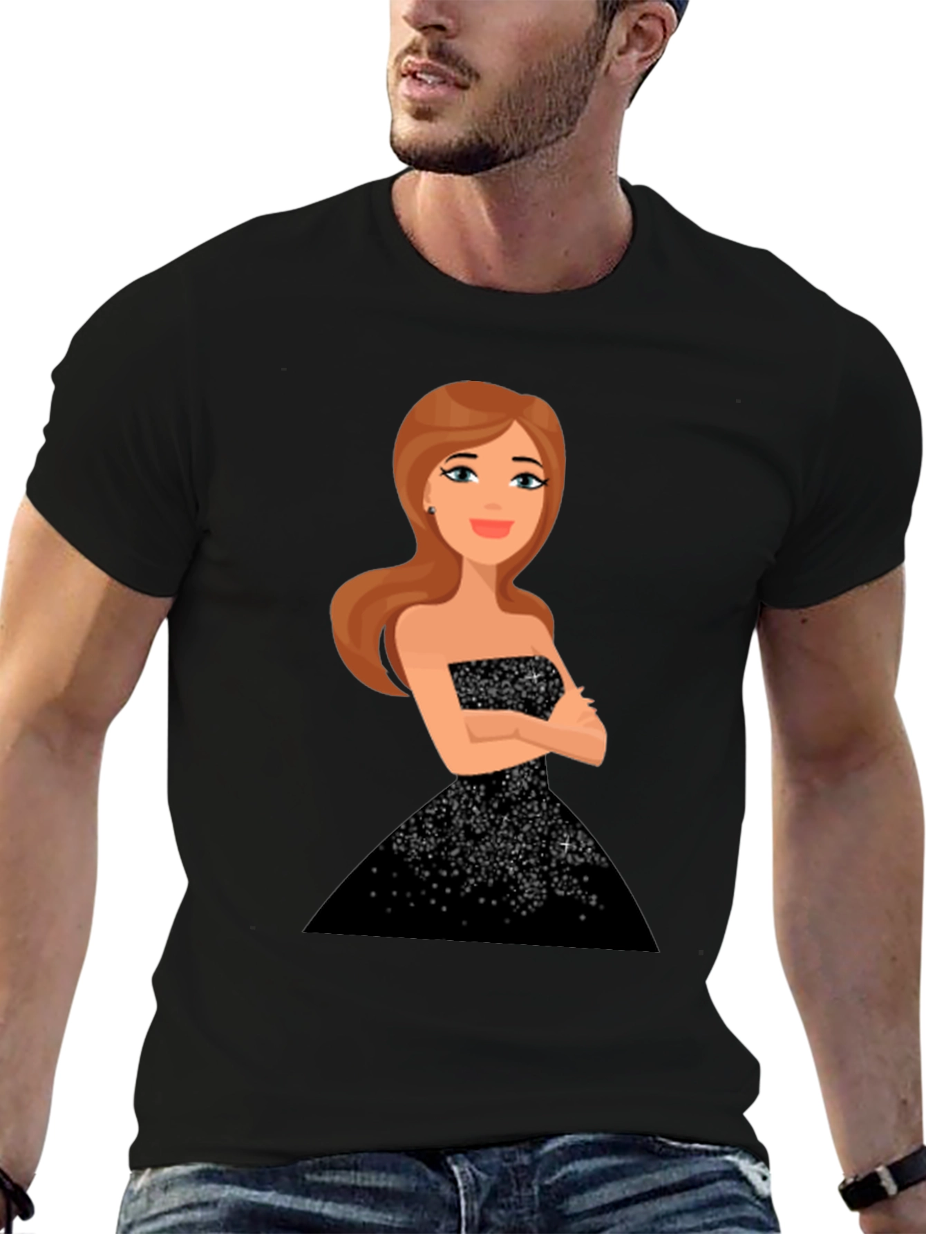 Cartoon Girl Black Sparkle Dress Tee
