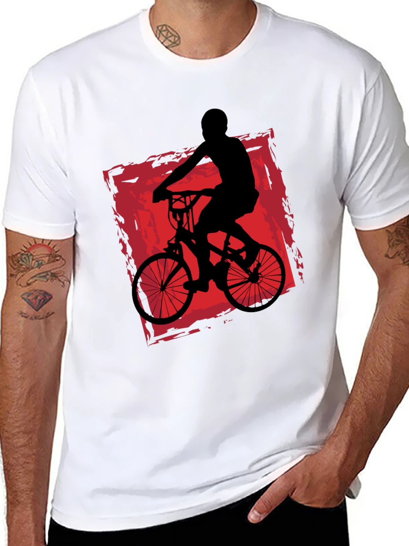 Mens Black T-Shirt with Bike Rider Graphic
