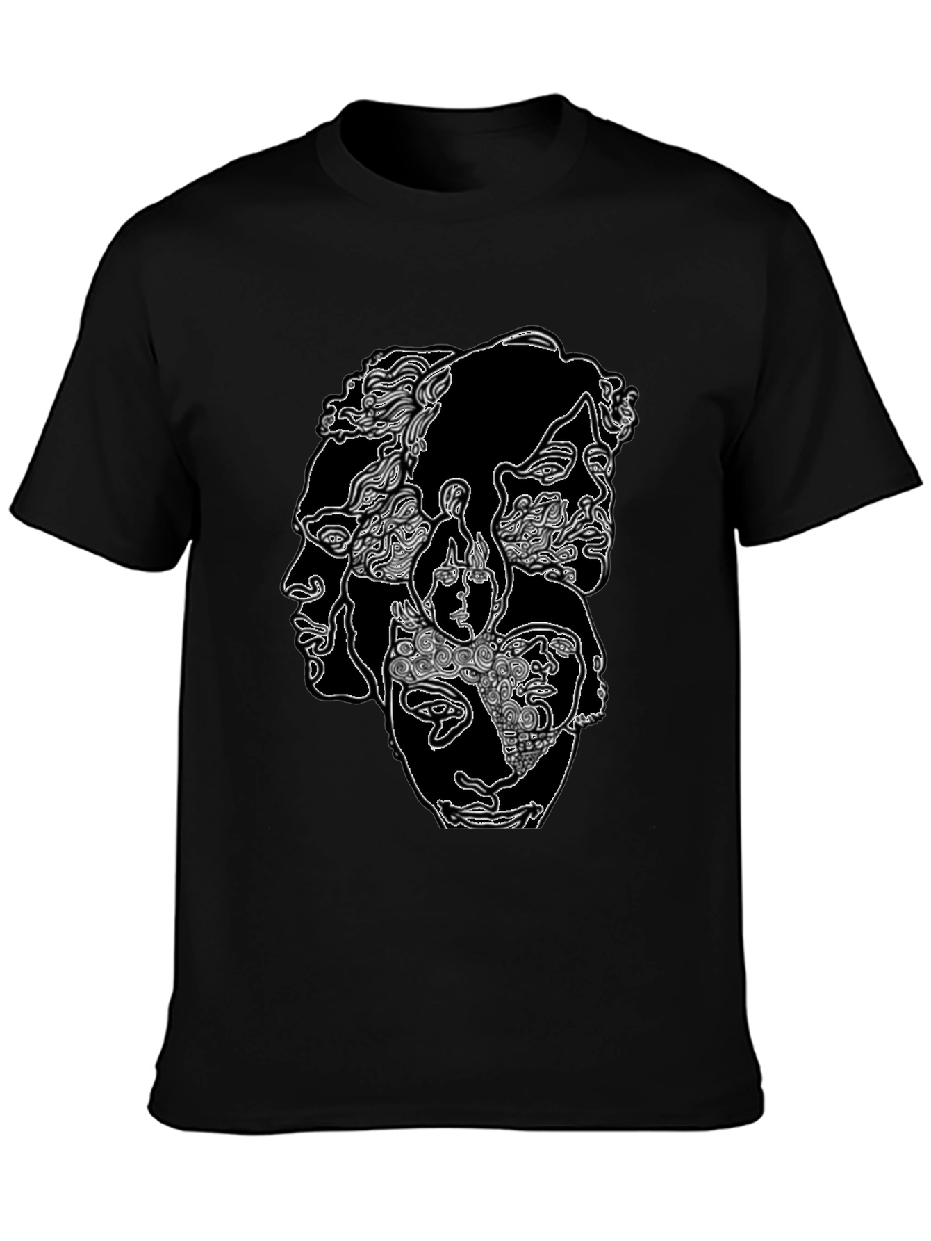 Abstract Face Graphic Black Tee