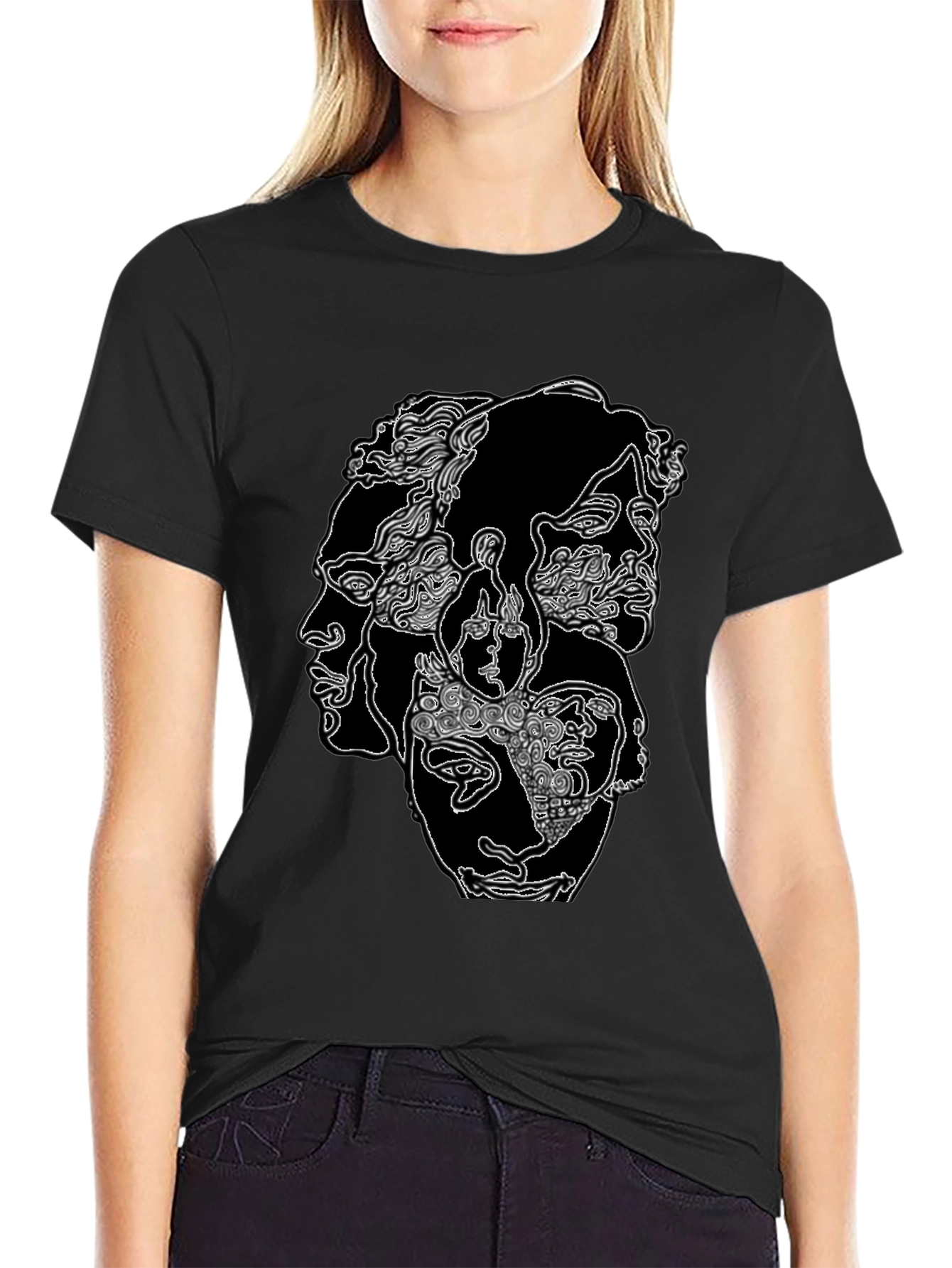 Abstract Face Graphic Black Tee