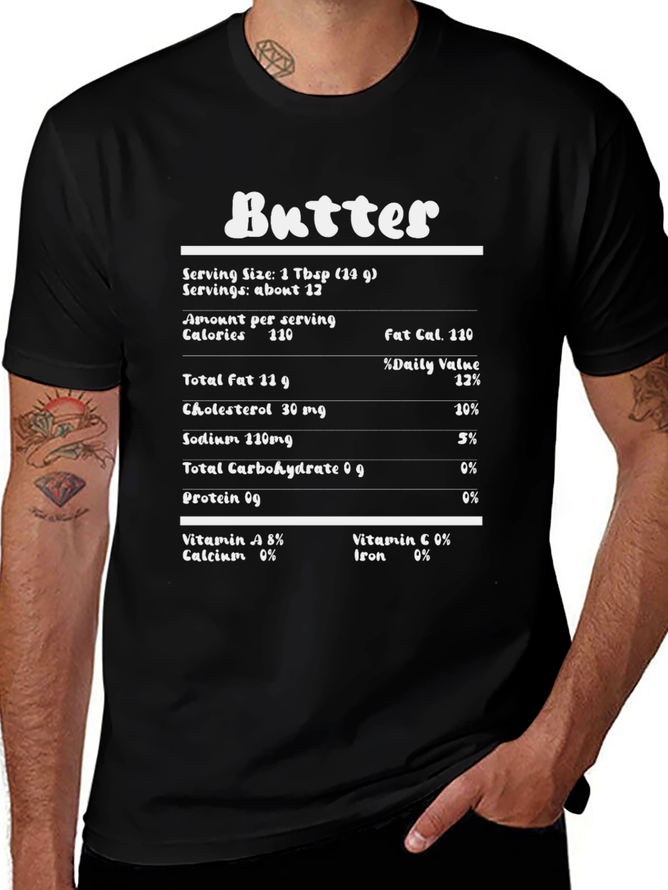 Butter Nutrition Facts Funny Black Graphic T-Shirt