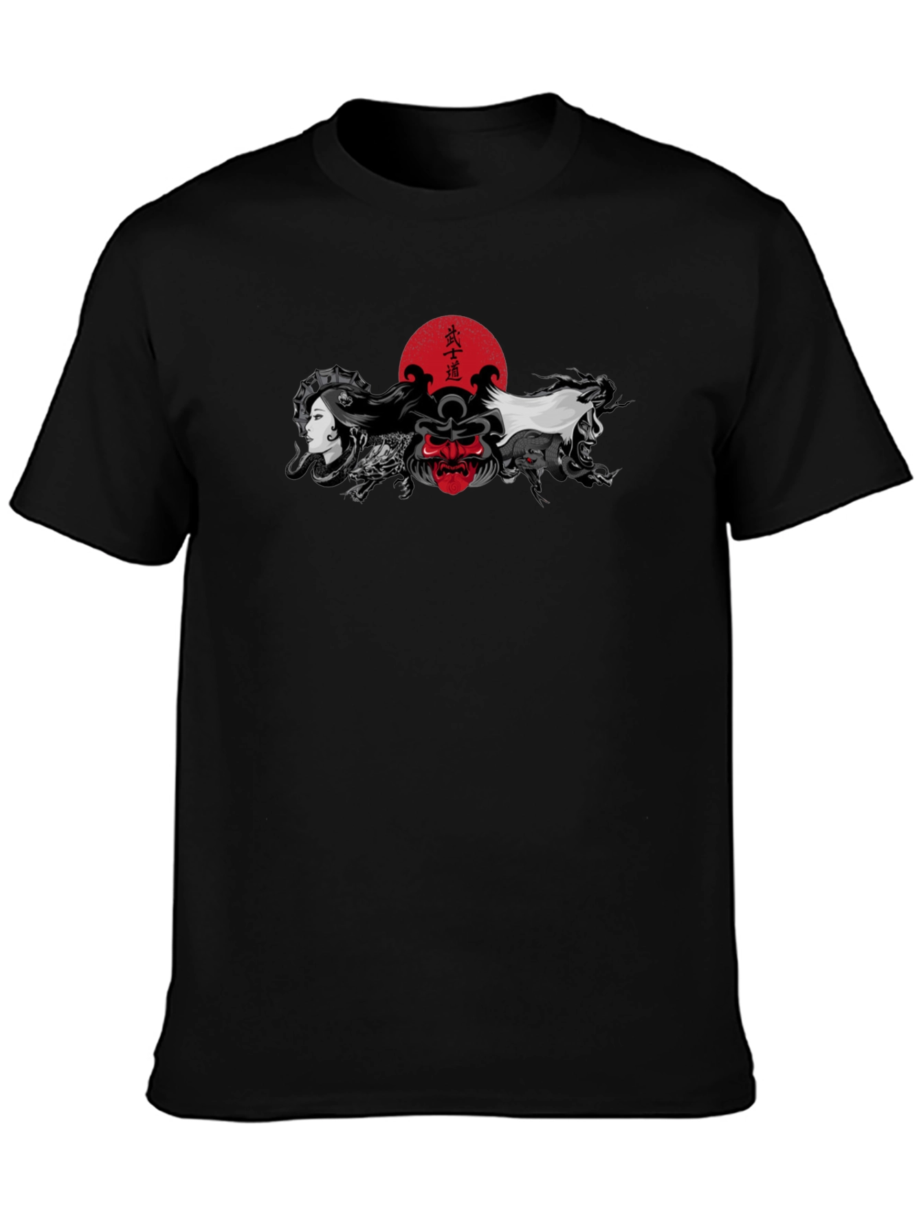 Japanese Art T-Shirt: Samurai Geisha Dragon