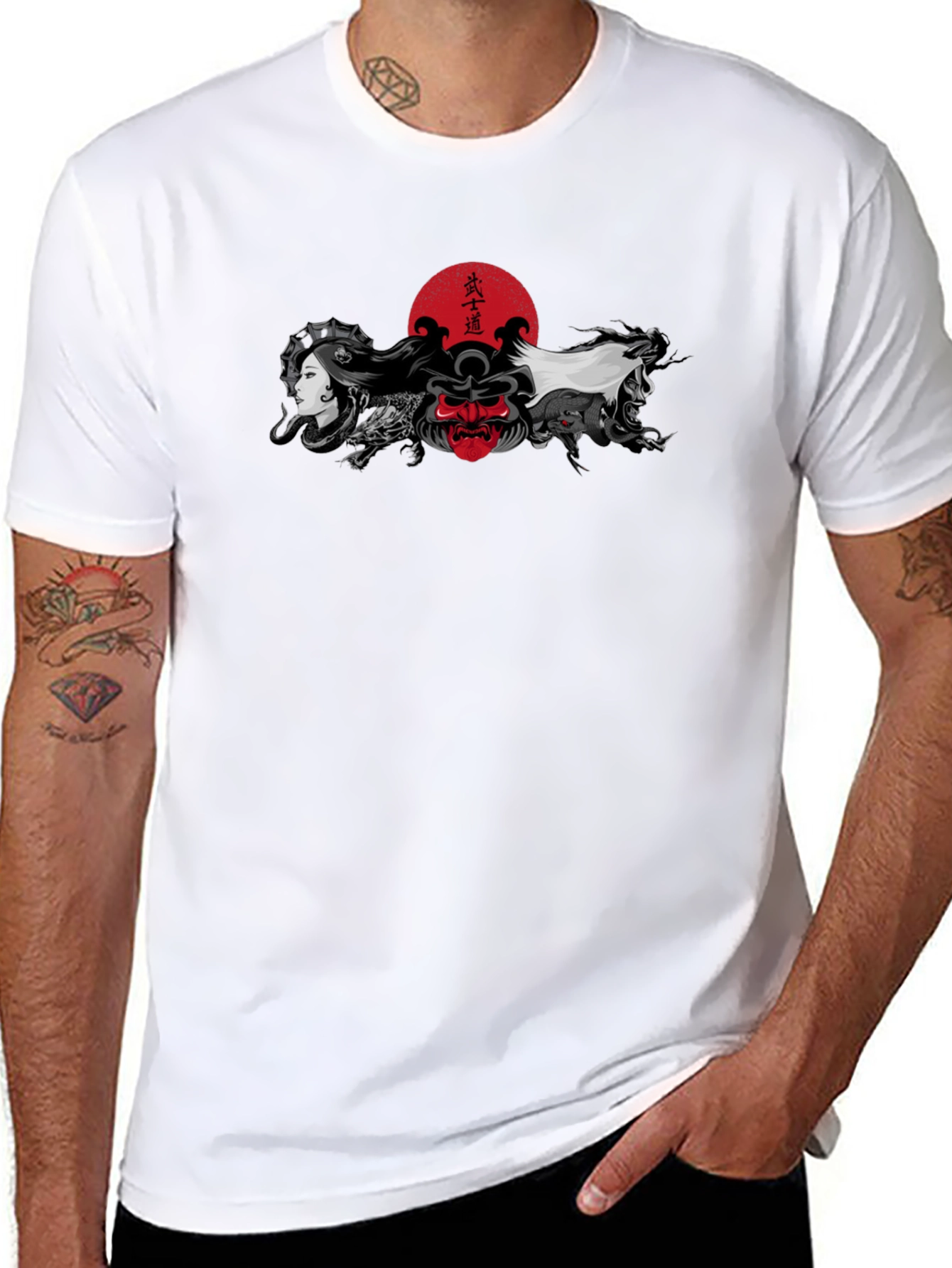 Japanese Art T-Shirt: Samurai Geisha Dragon