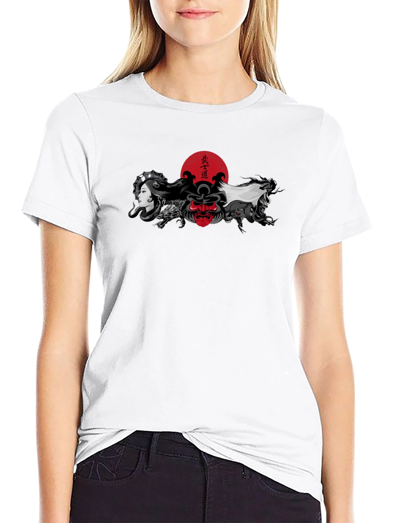 Japanese Art T-Shirt: Samurai Geisha Dragon