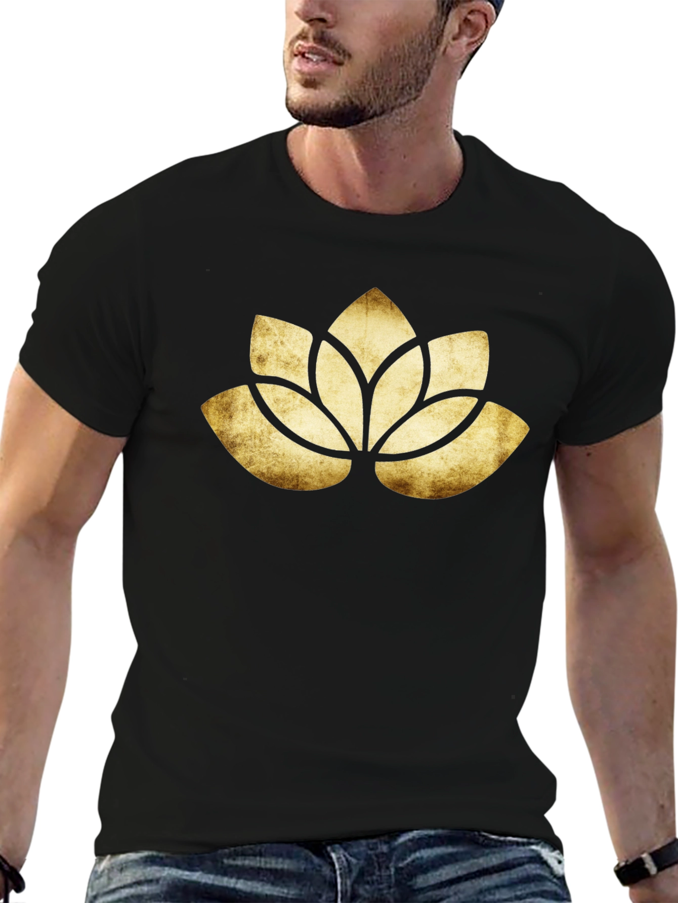 Lotus Flower Graphic Black T-Shirt