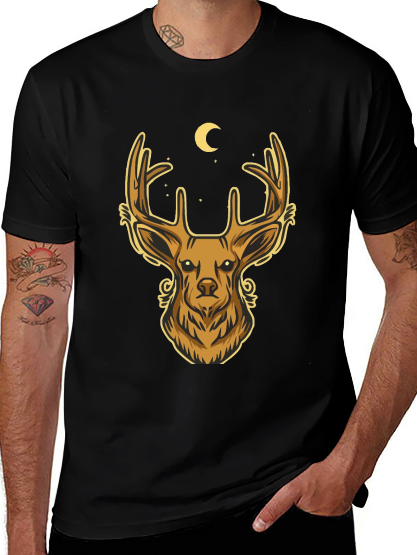 Deer Moon Graphic T-Shirt - Mens Black Tee