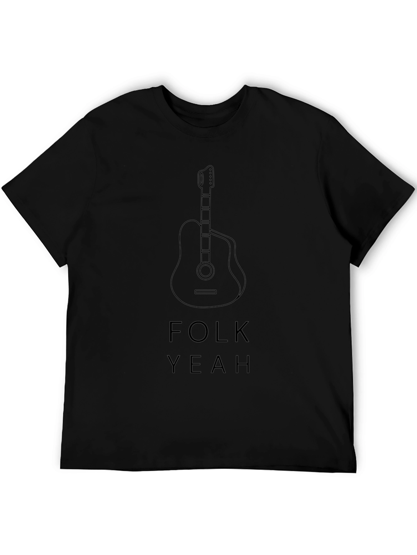 Folk Yeah Guitar Graphic Tee - Black Cotton T-Shirt