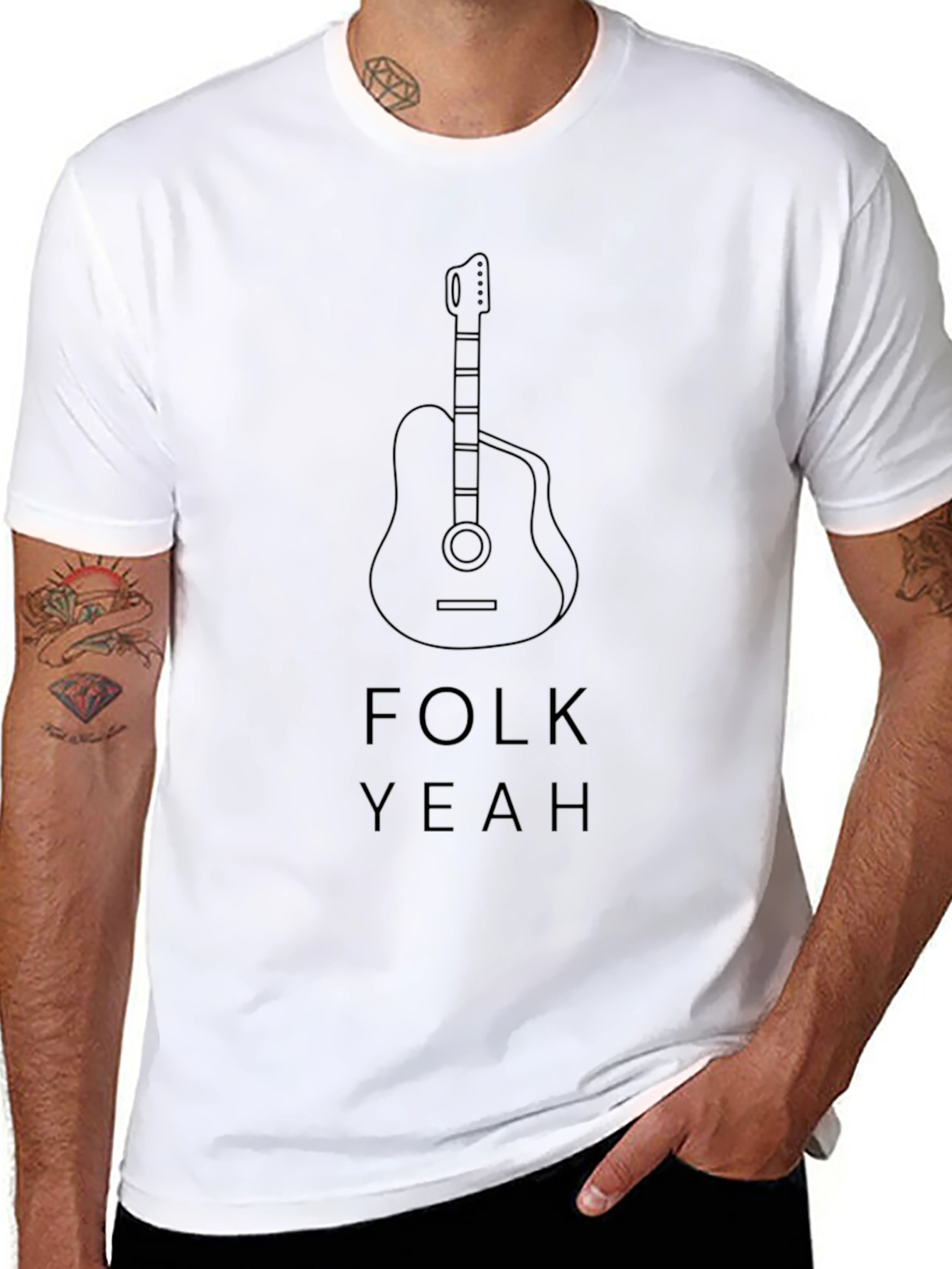 Folk Yeah Guitar Graphic Tee - Black Cotton T-Shirt