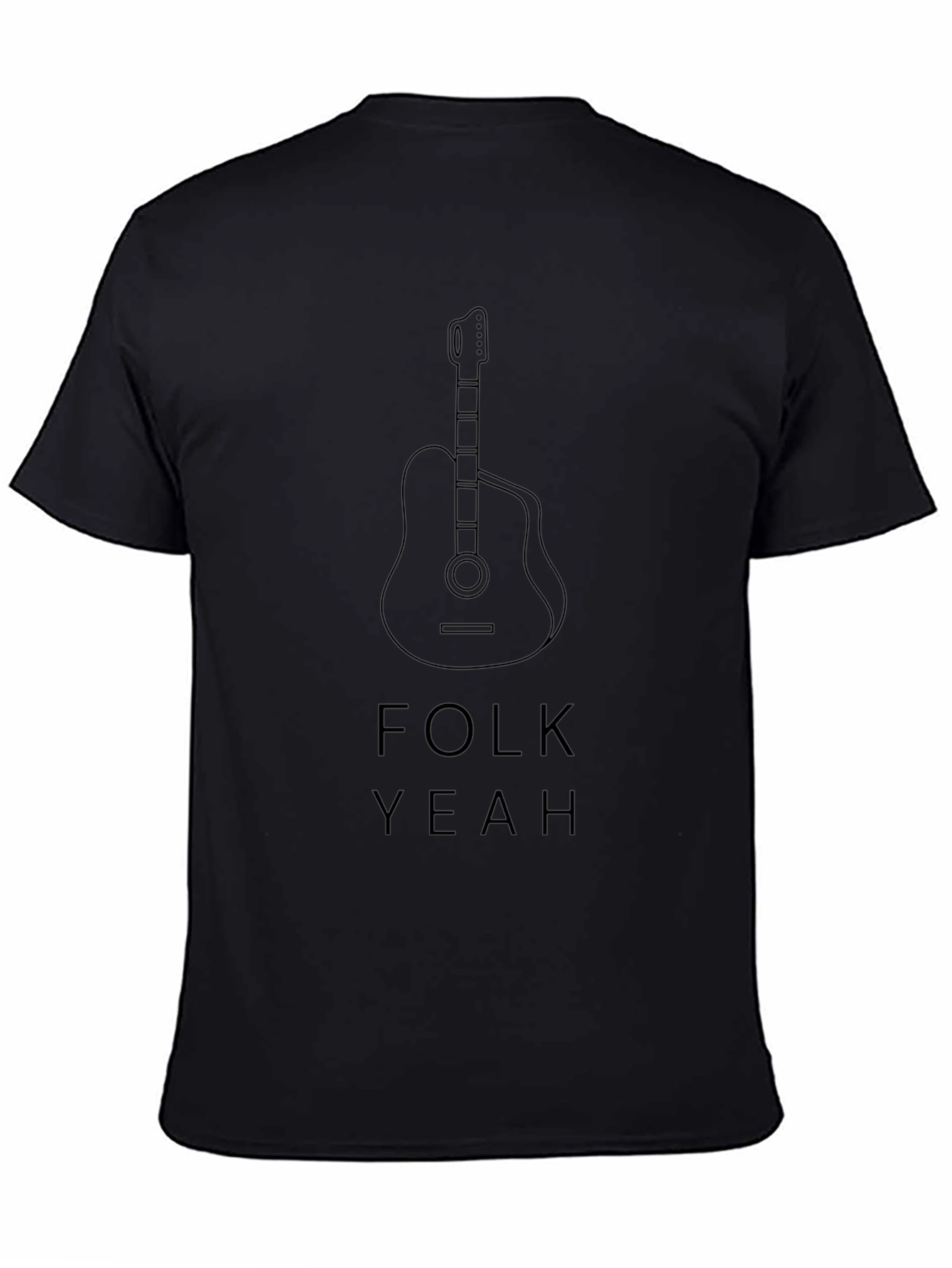 Folk Yeah Guitar Graphic Tee - Black Cotton T-Shirt