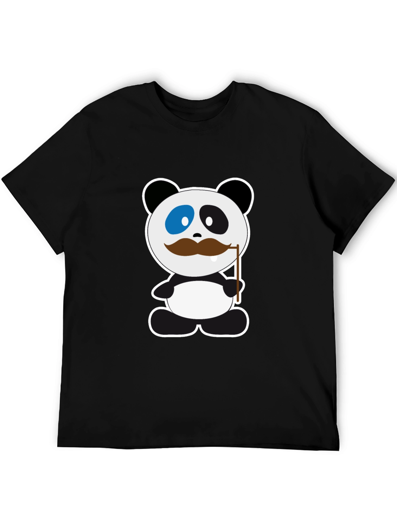 Funny Panda Mustache Black T-Shirt