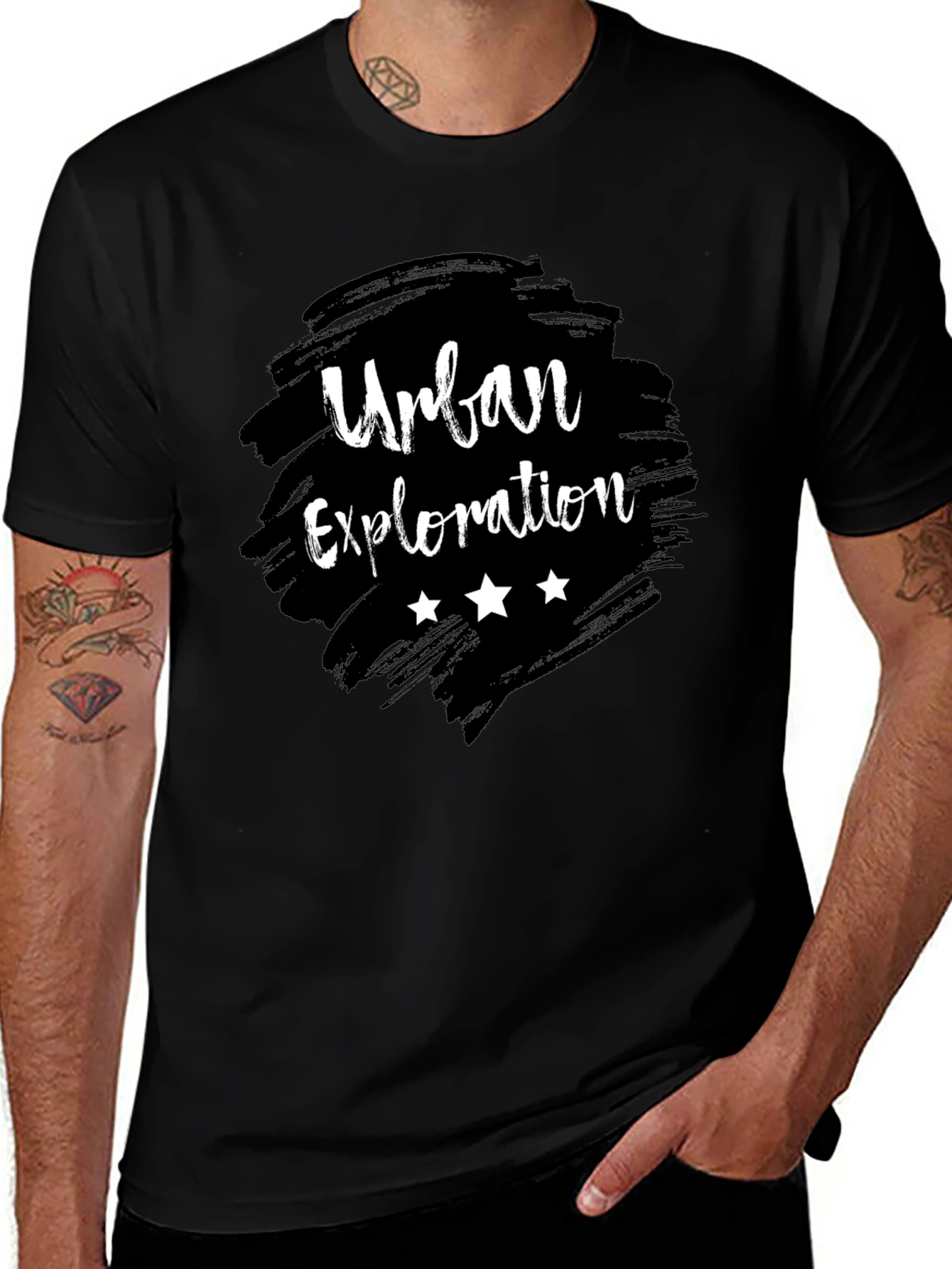 Urban Exploration Graphic Tee - Black Cotton T-Shirt
