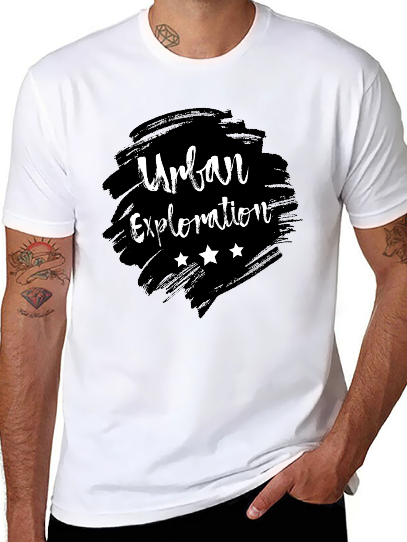 Urban Exploration Graphic Tee - Black Cotton T-Shirt