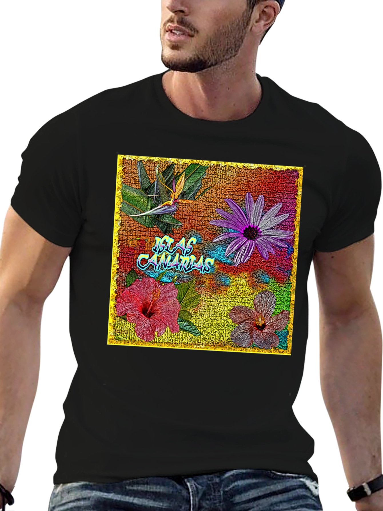 Floral Islas Canarias Black T-Shirt