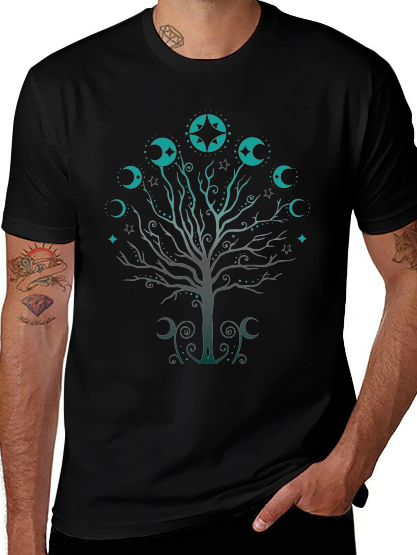 Mystic Moon Tree Black T-Shirt