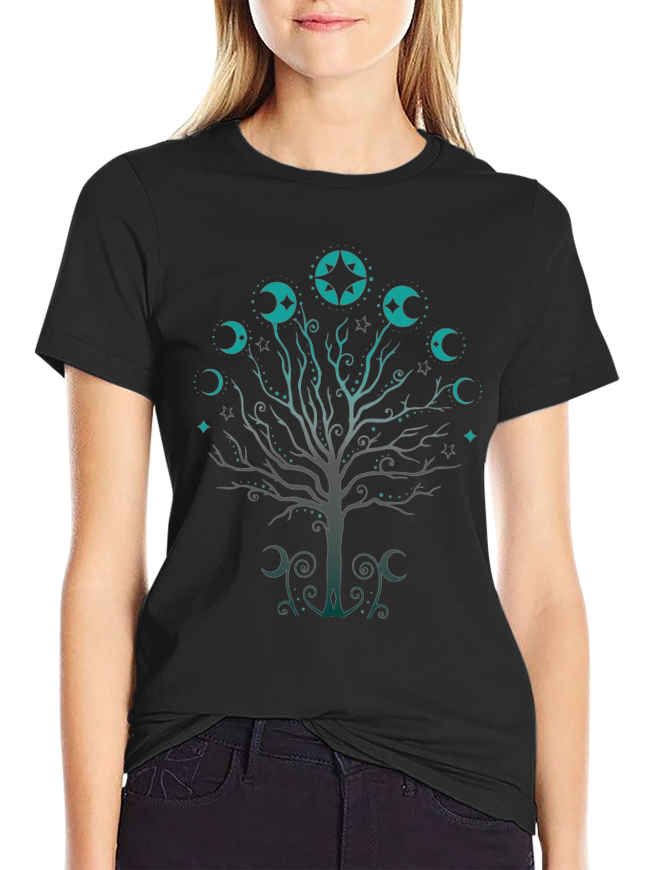 Mystic Moon Tree Black T-Shirt