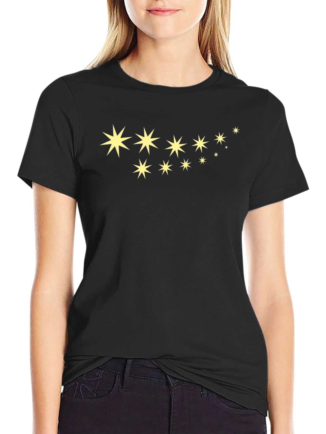 Star Pattern Black Cotton T-Shirt
