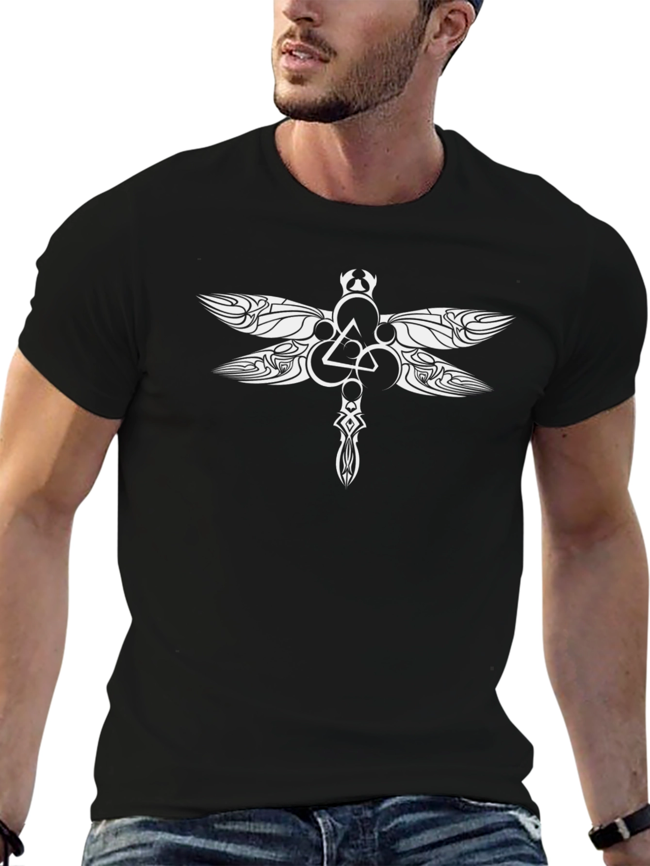 Dragonfly Graphic Tee - Stylish Black Cotton Blend