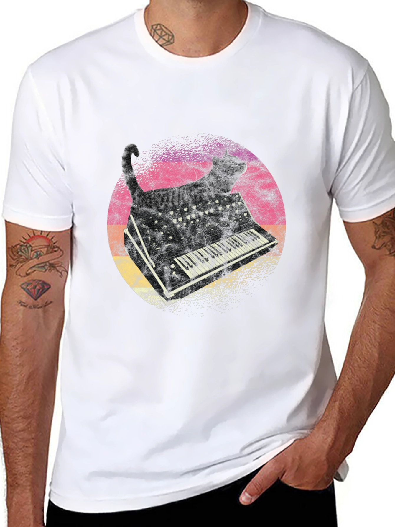 Cat Keyboard Graphic T-Shirt - Unique Music Lover Tee
