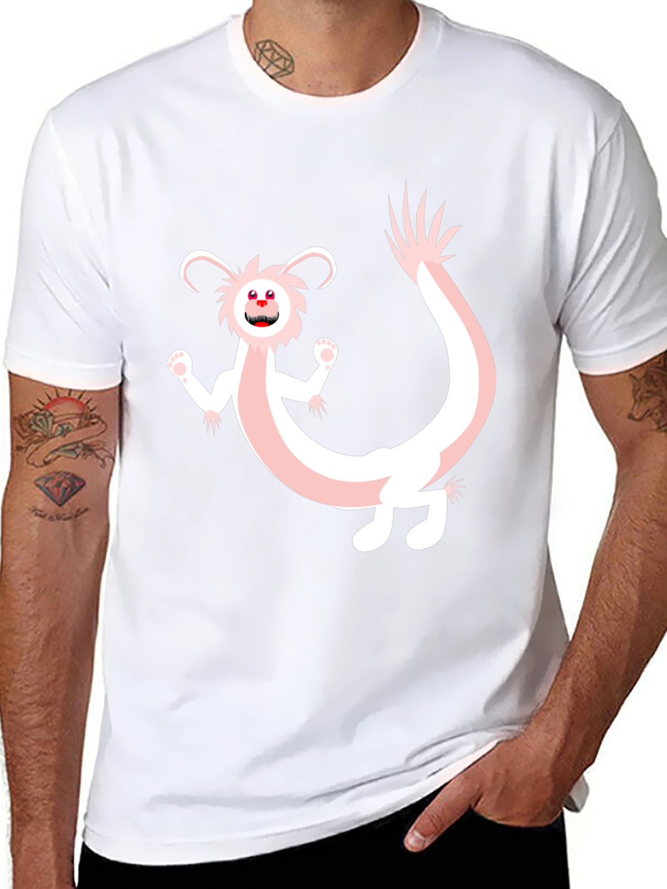 Fun Cartoon Dragon Graphic Tee - Black Cotton Blend