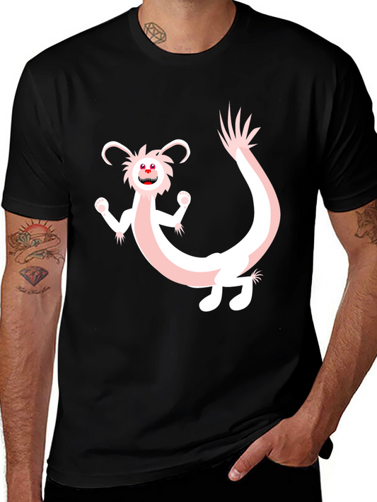 Fun Cartoon Dragon Graphic Tee - Black Cotton Blend