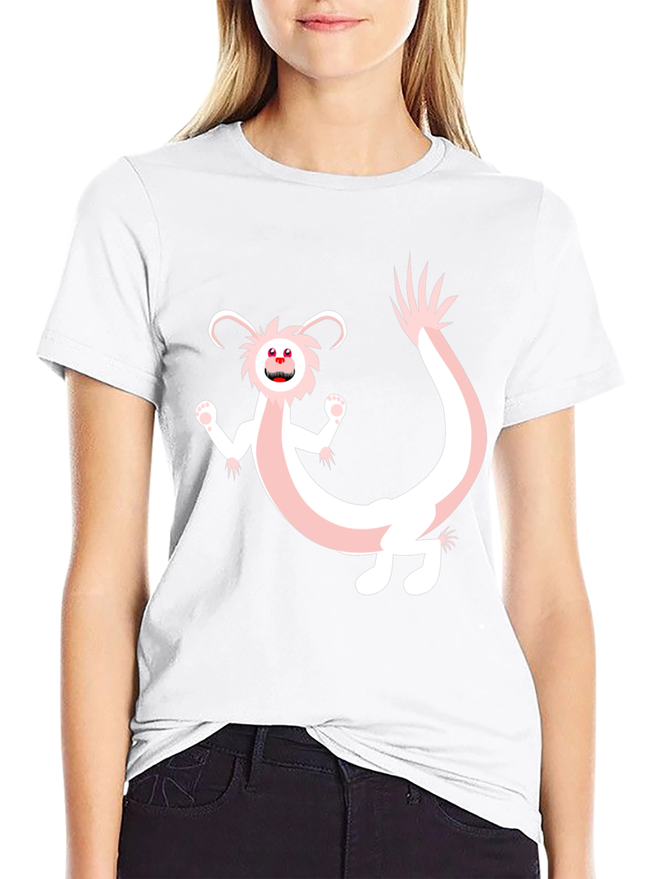 Fun Cartoon Dragon Graphic Tee - Black Cotton Blend