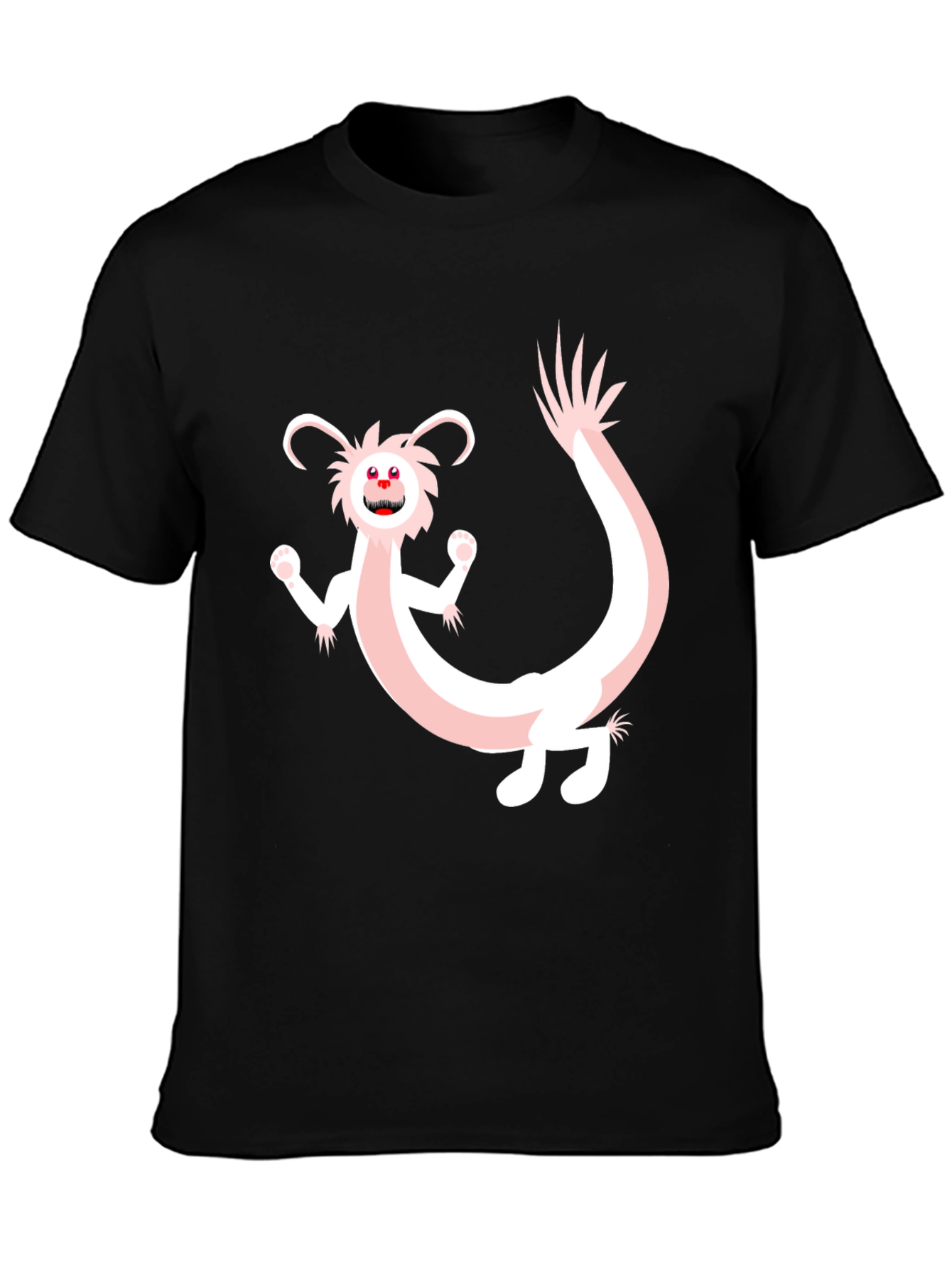Fun Cartoon Dragon Graphic Tee - Black Cotton Blend