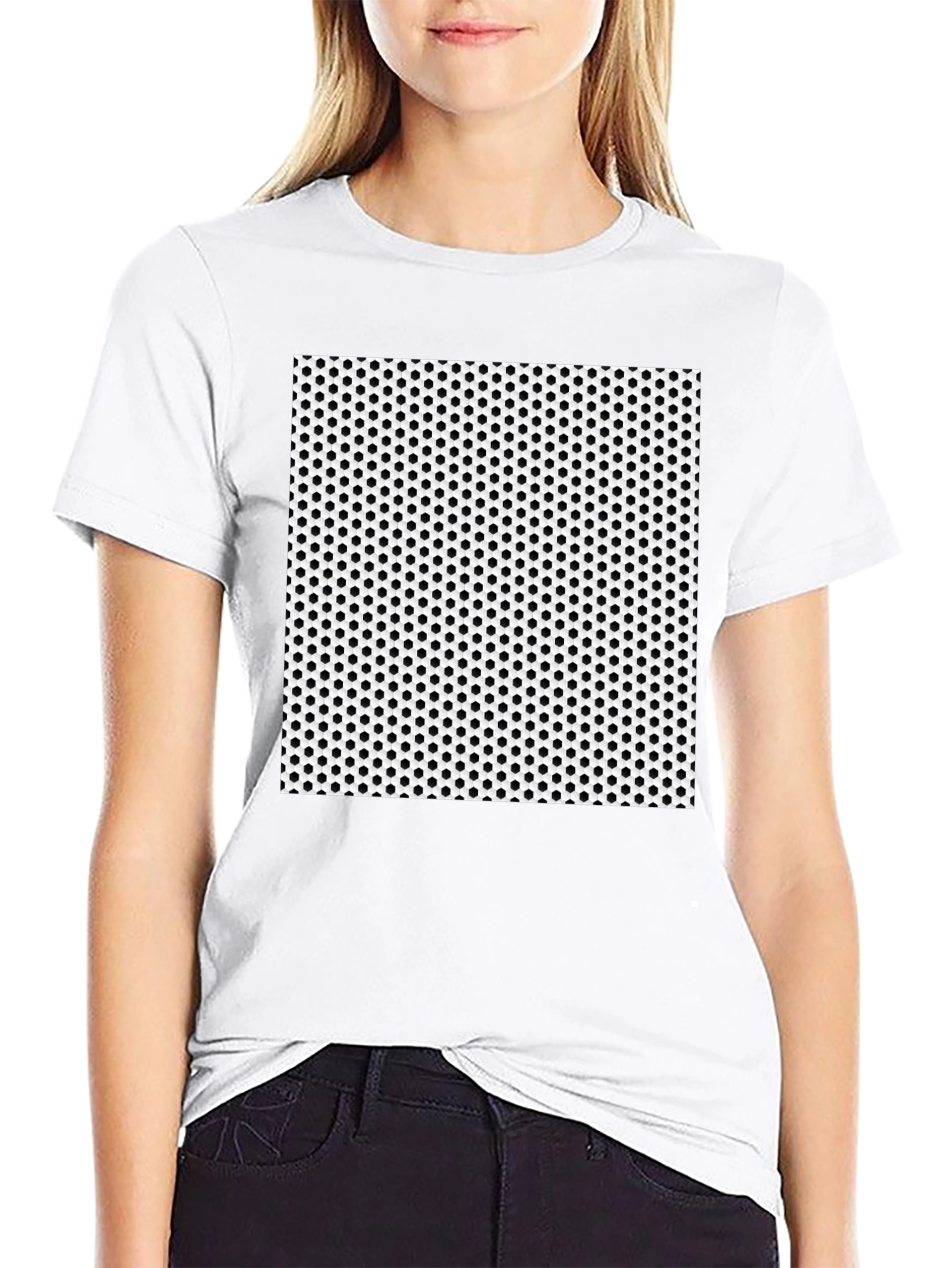 Black Tee with Geometric Dot Pattern