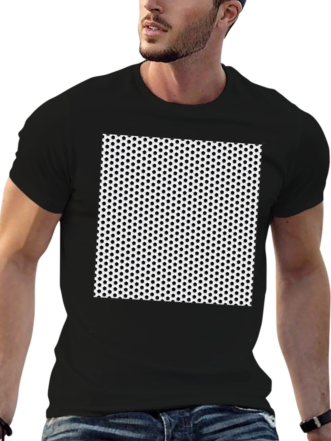 Black Tee with Geometric Dot Pattern